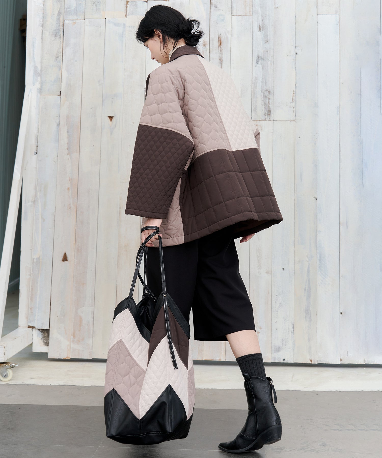 Geometric Colorblock Quilted Tote Bag