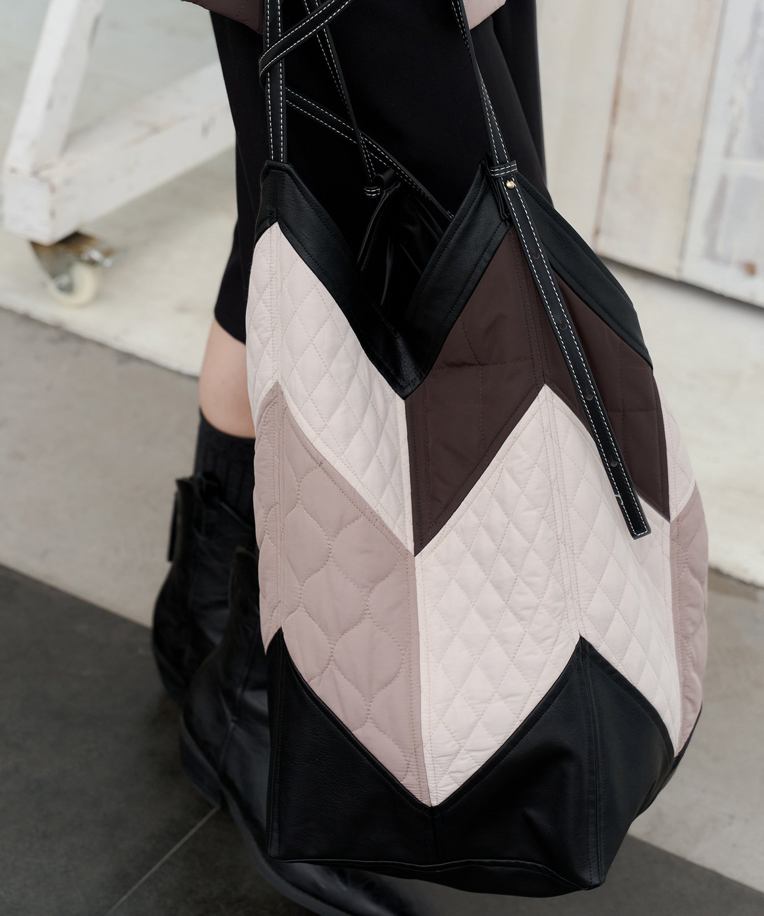 Geometric Colorblock Quilted Tote Bag