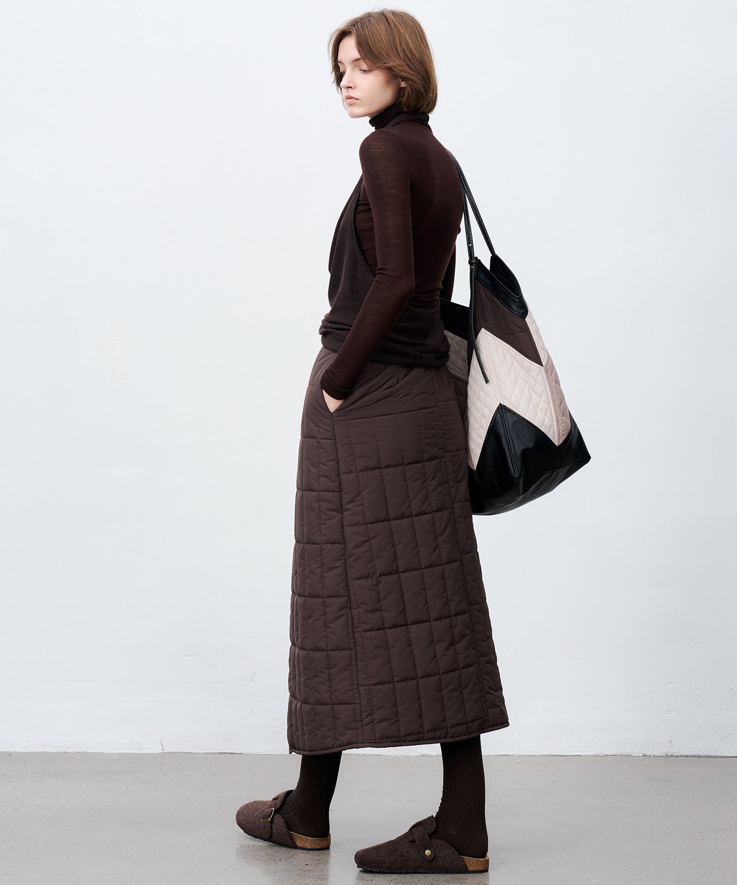 Geometric Colorblock Quilted Tote Bag