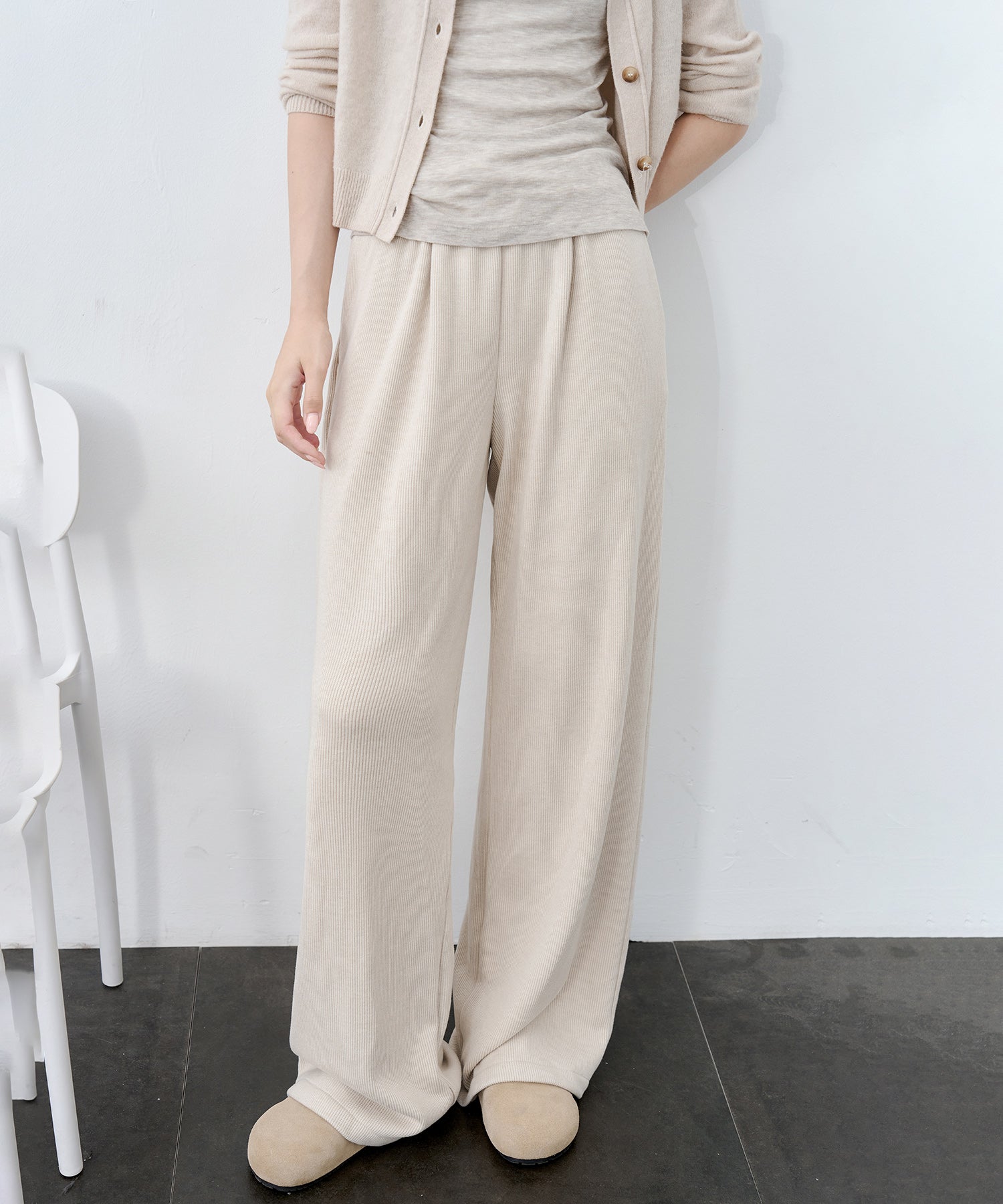 Knit Fleece Drawstring Wide Pants