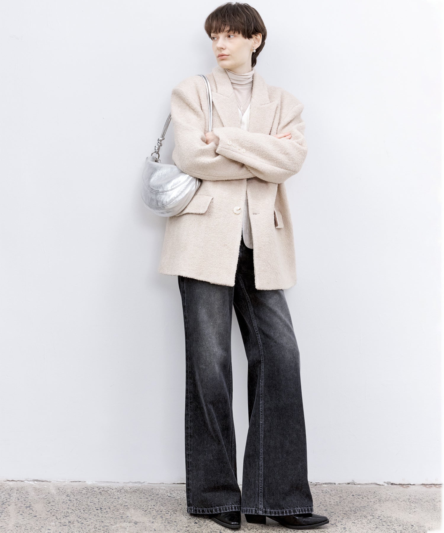 Wool-Blend Oversized Tailored Jacket with Shoulder Pads