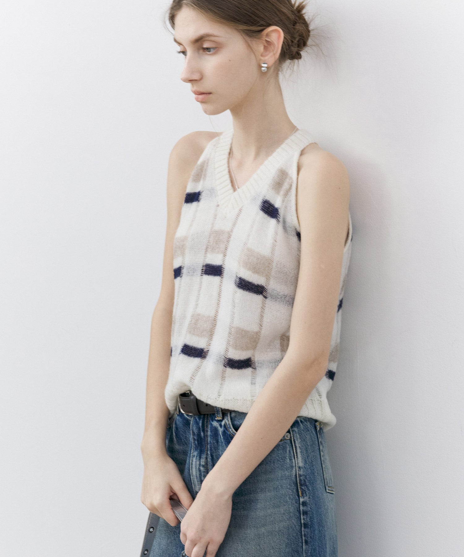 Sheer Check Pattern Knit Tank