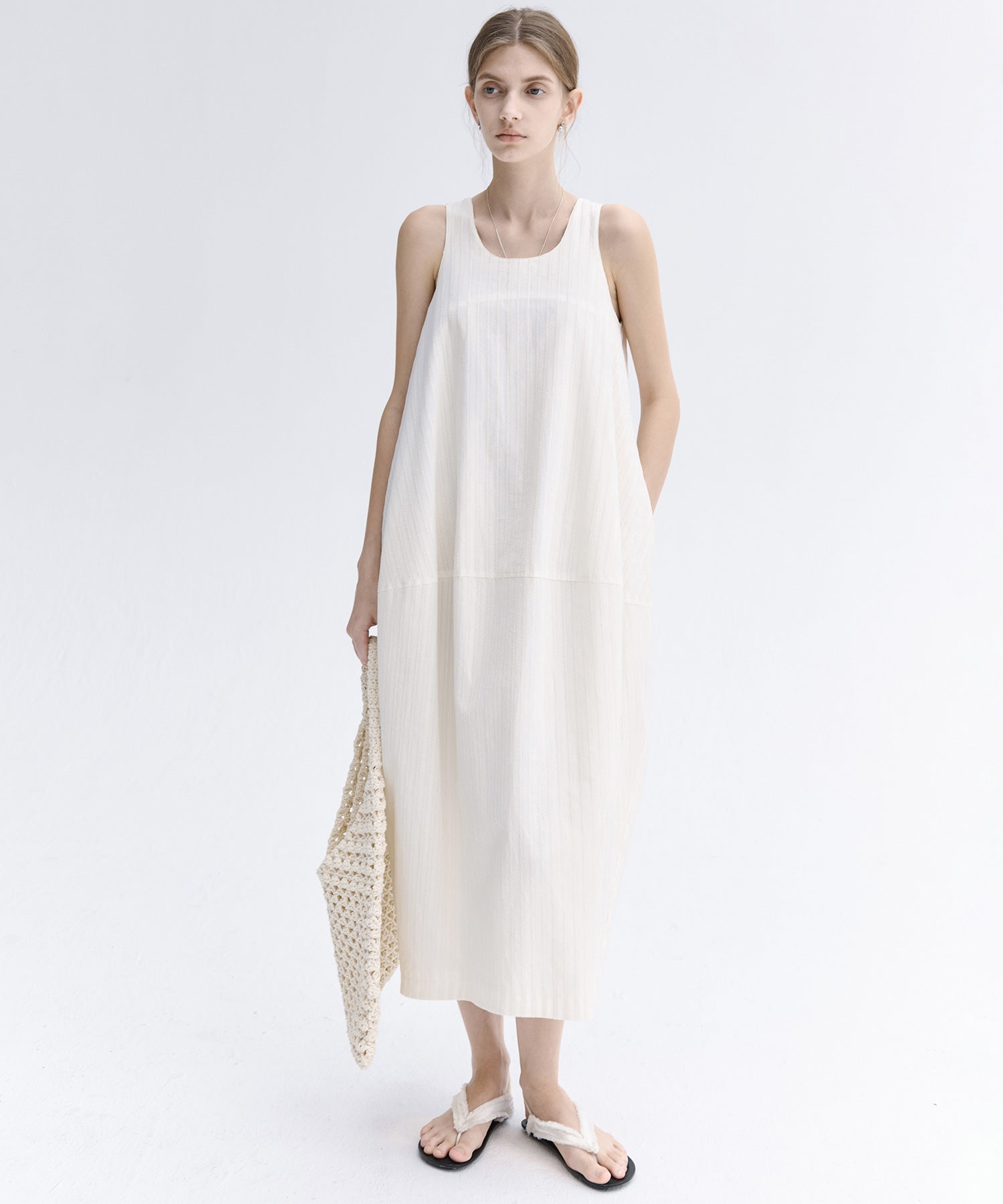 Jacquard Stripe Cocoon Sleeveless Dress