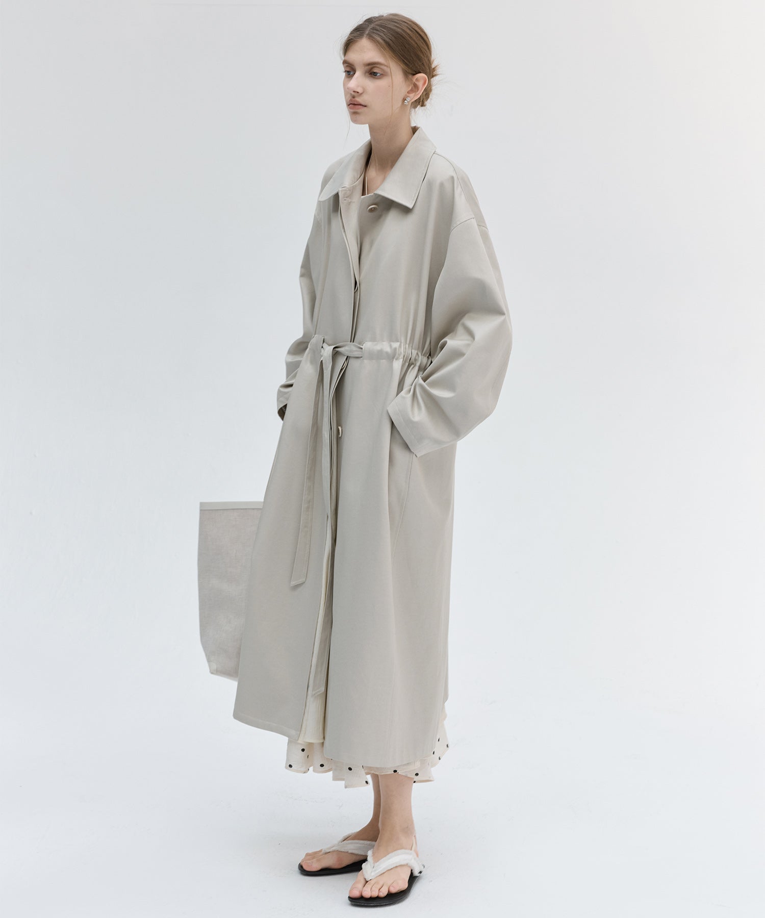 Notched Collar Oversized Belted Trench Coat