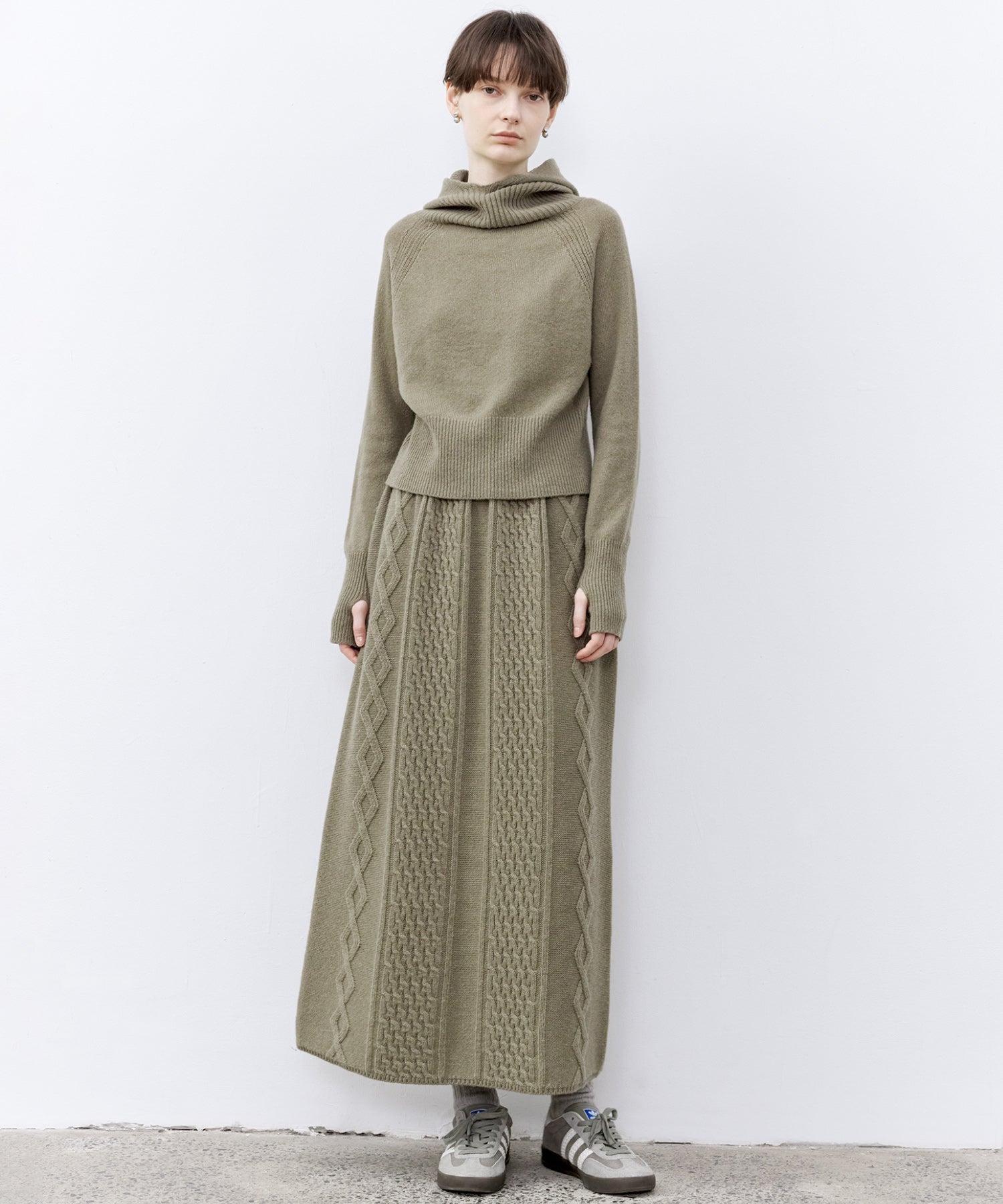 Cable Knit Wool Flare Skirt