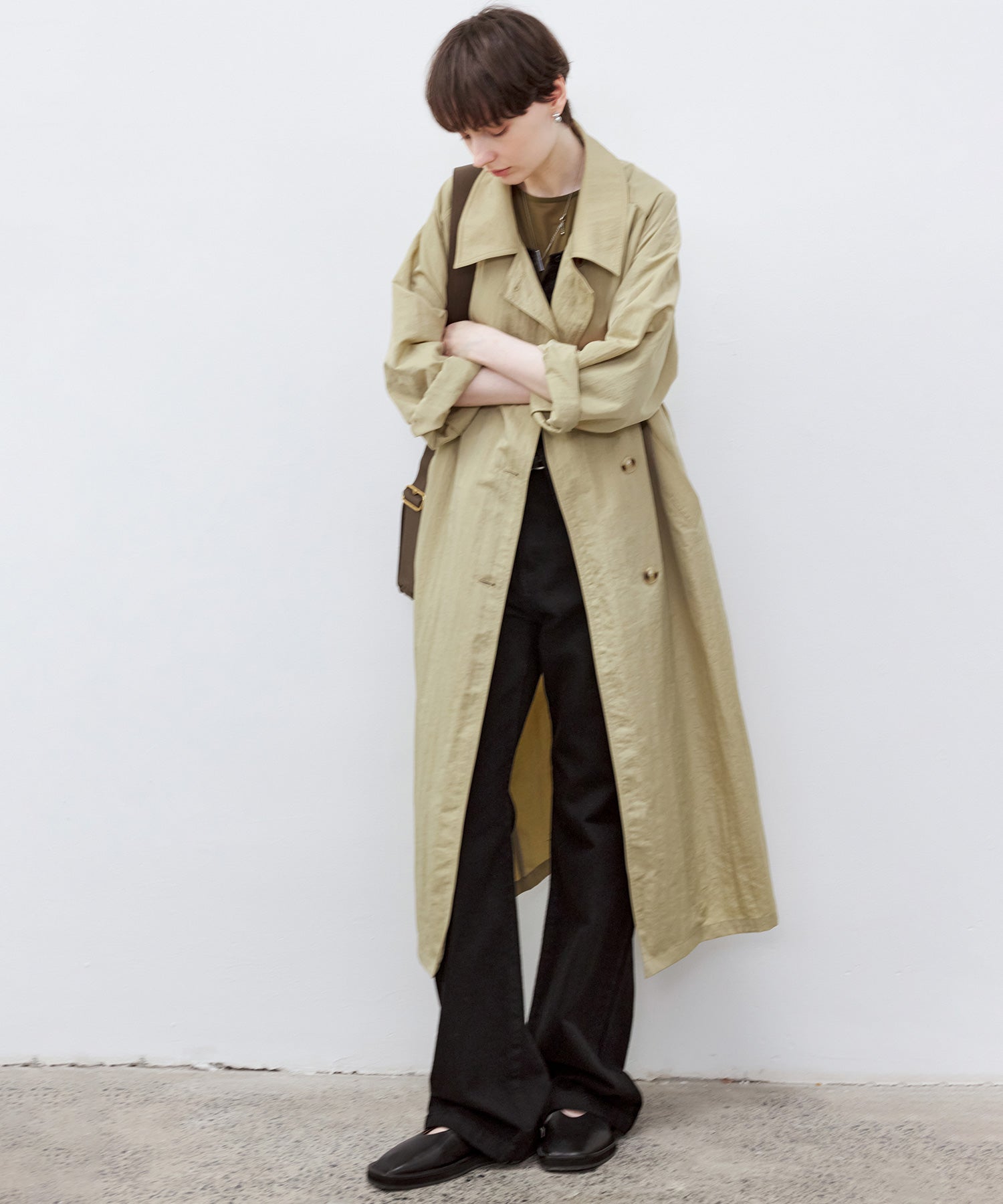 Lightweight Crinkled Fabric Longline Coat with Detachable Belt