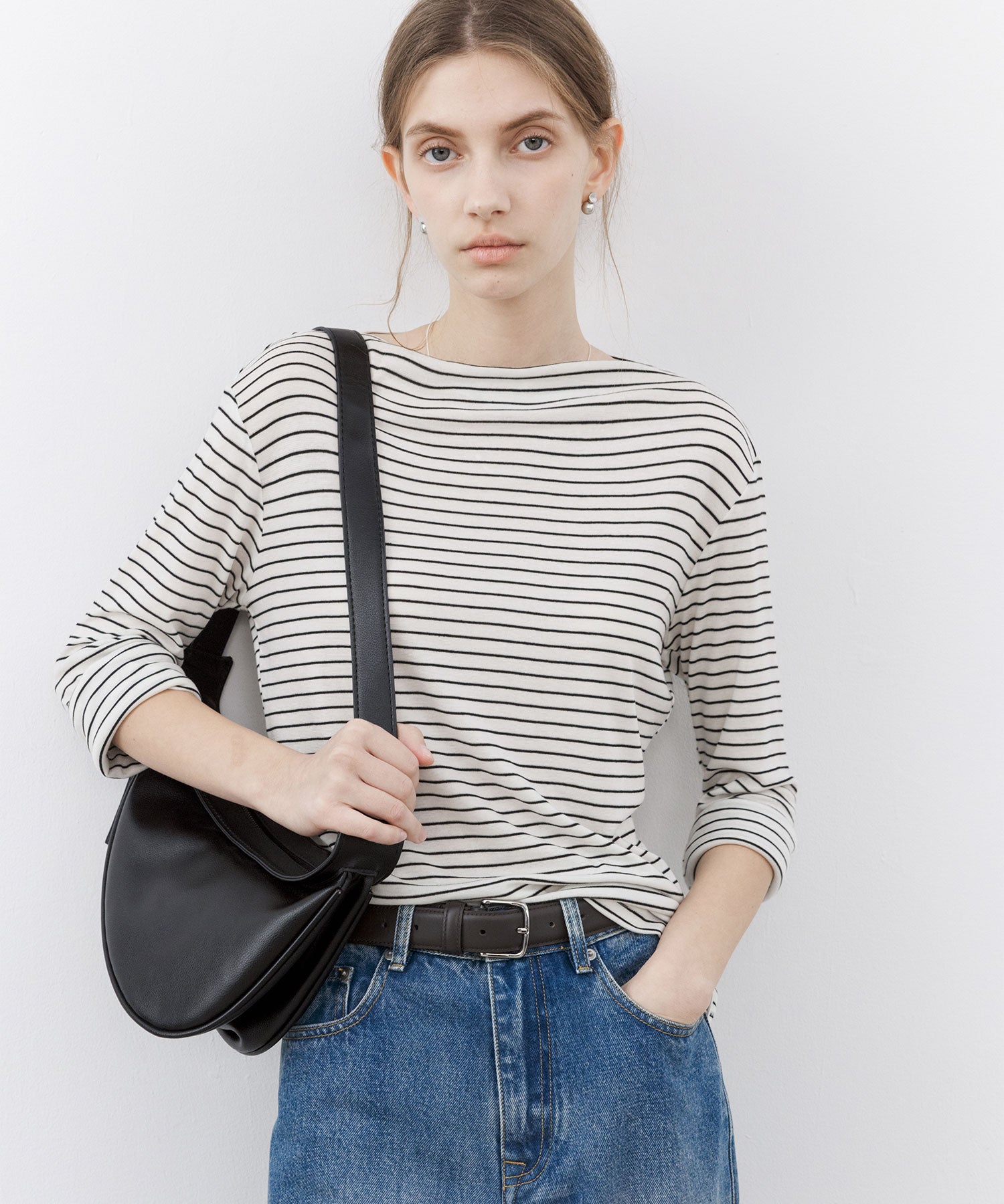 Wool Blend Basic Boat Neck Layering T-Shirt