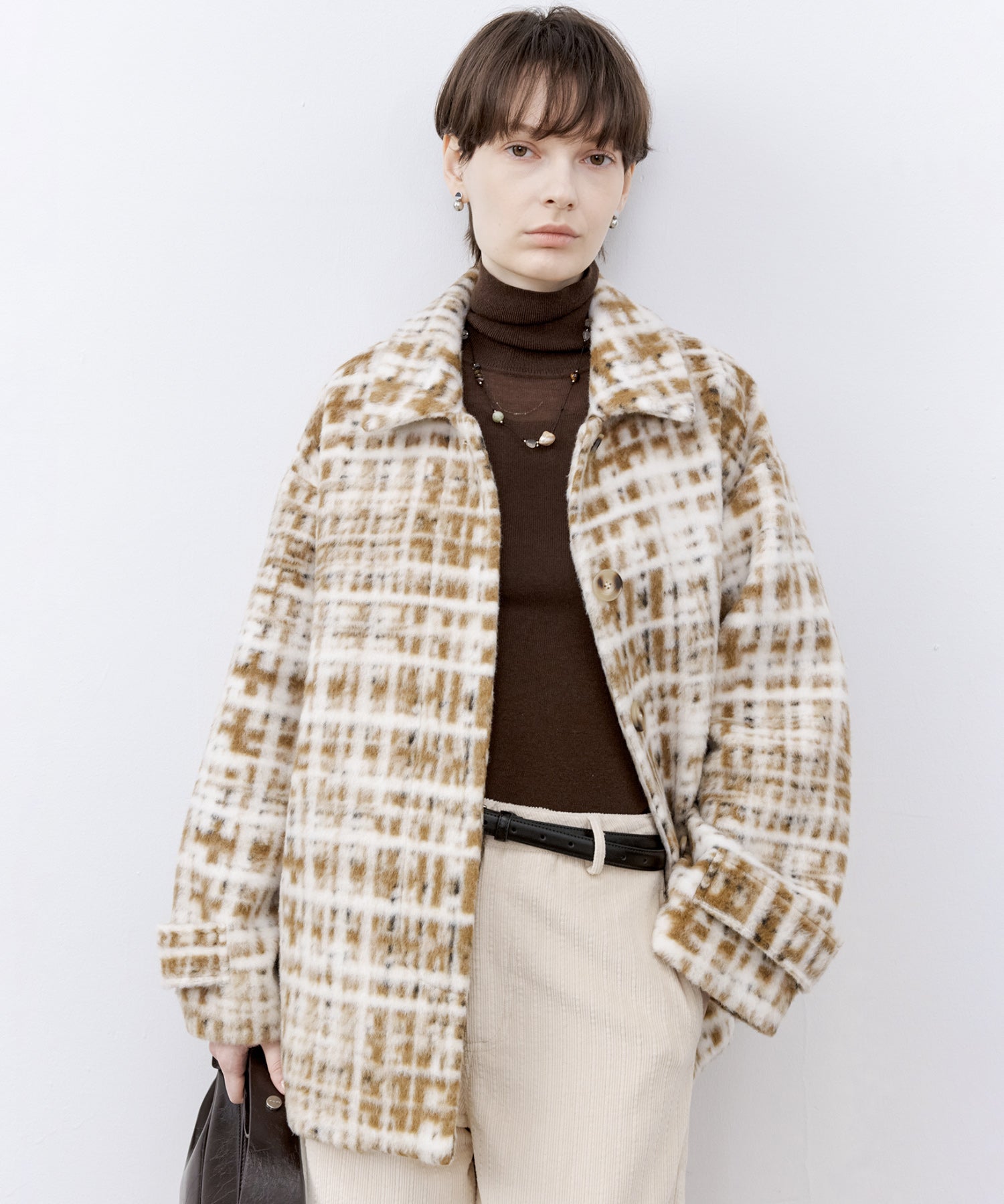 Hazy Plaid Tailored Wool Short Over-coat