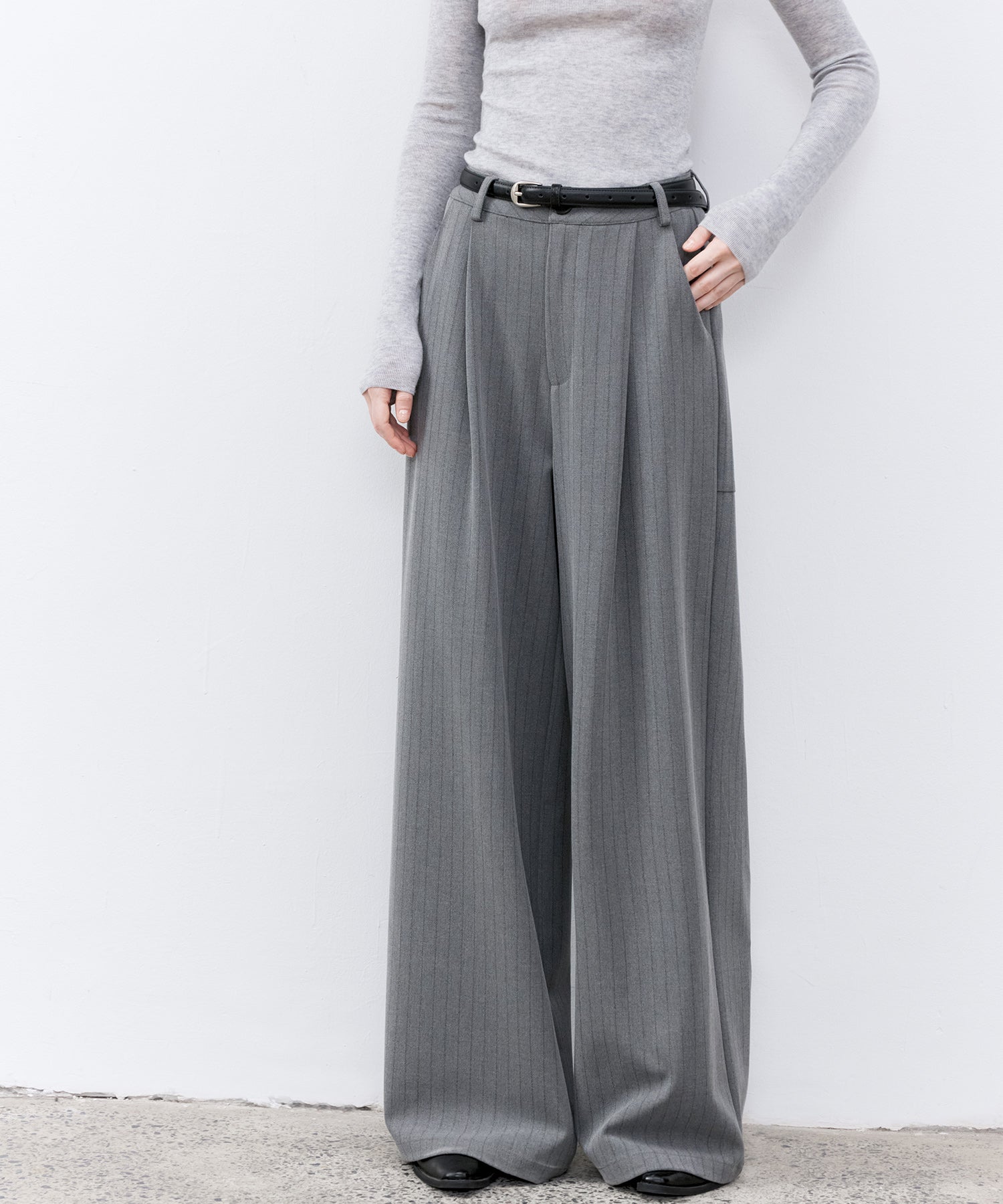 High-Waisted Striped Wide Slacks