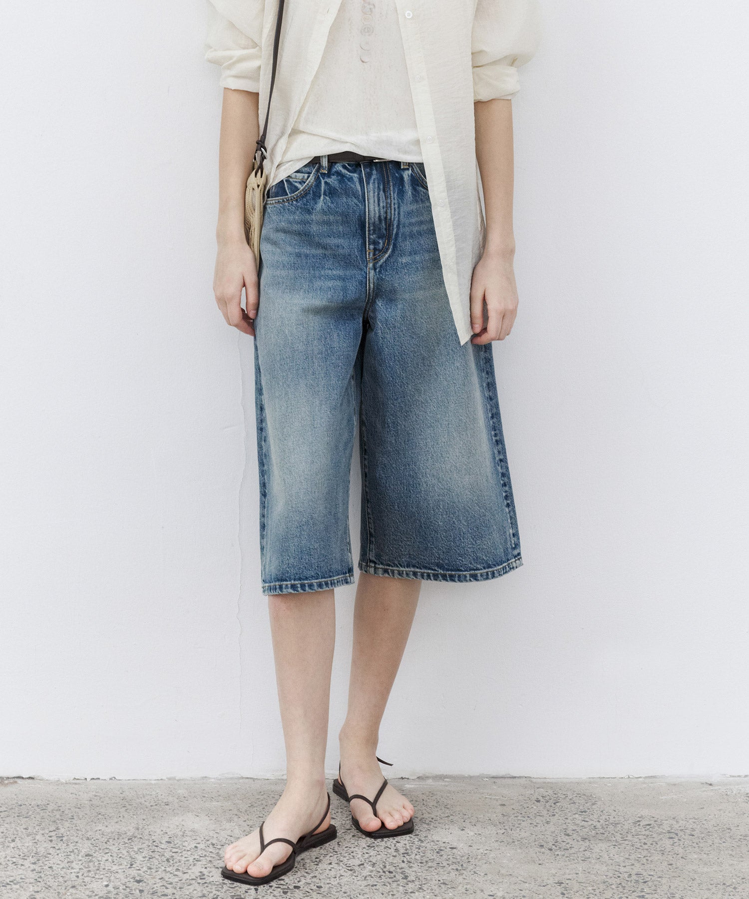 Mid-Wash Denim Bermuda Shorts