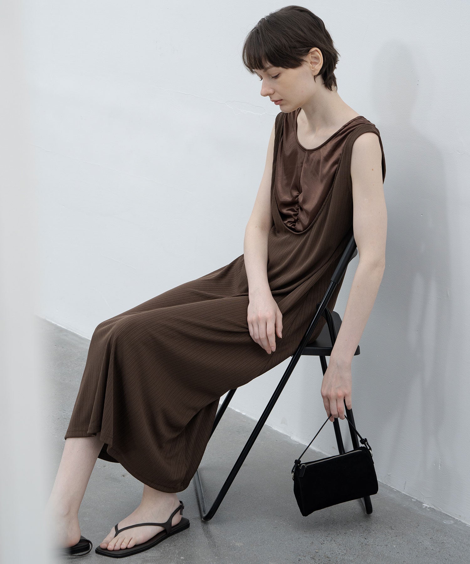 Inner Docking Gauze-Textured Long Dress