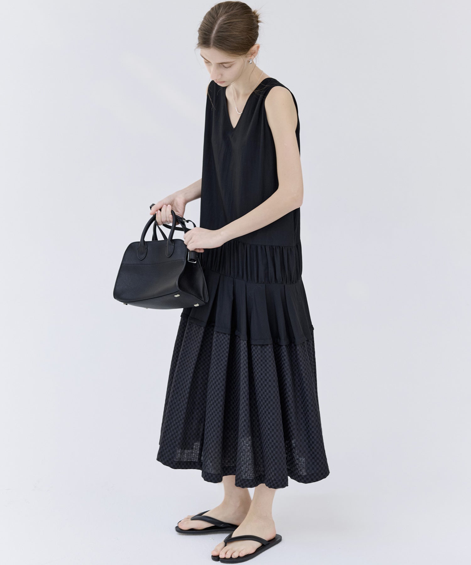 Contrast Panel Tie Detail Dress
