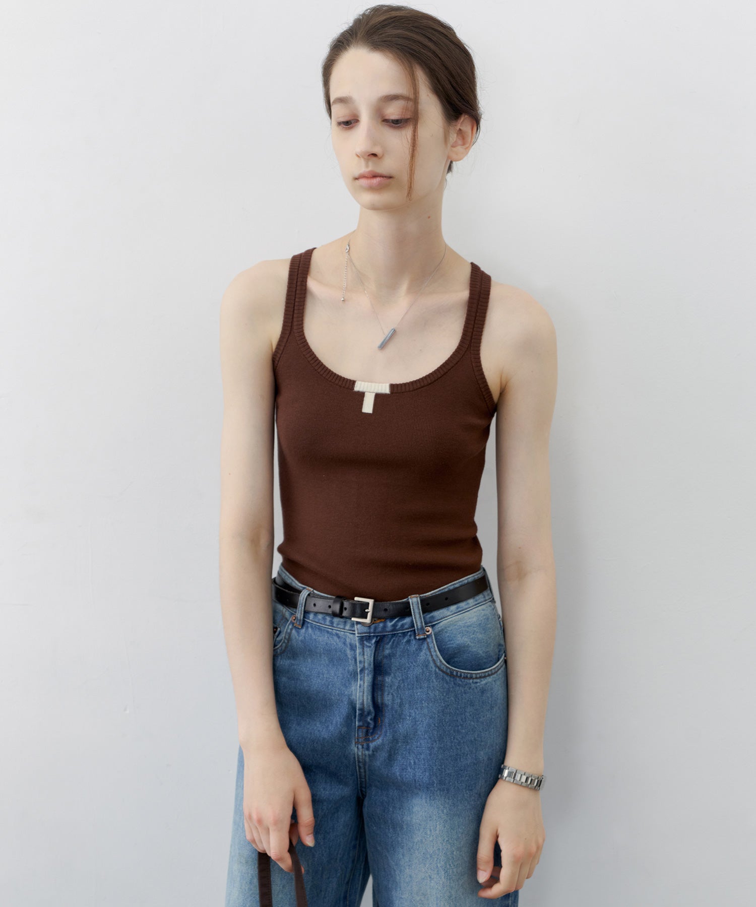 Minimalist “T” Logo Knit Cami Top