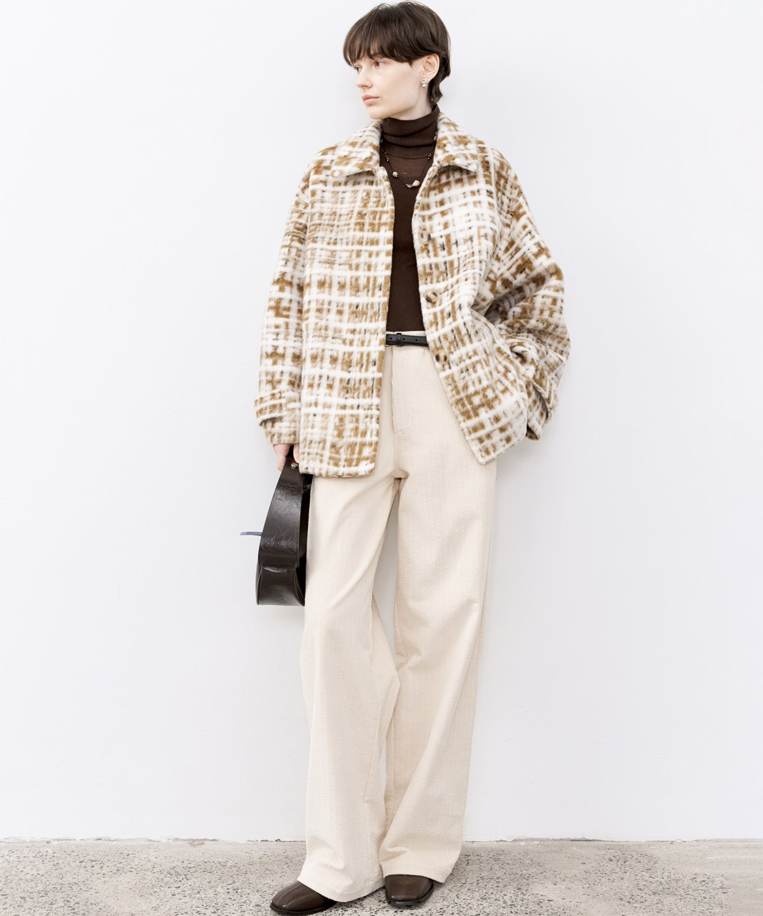 Hazy Plaid Tailored Wool Short Over-coat