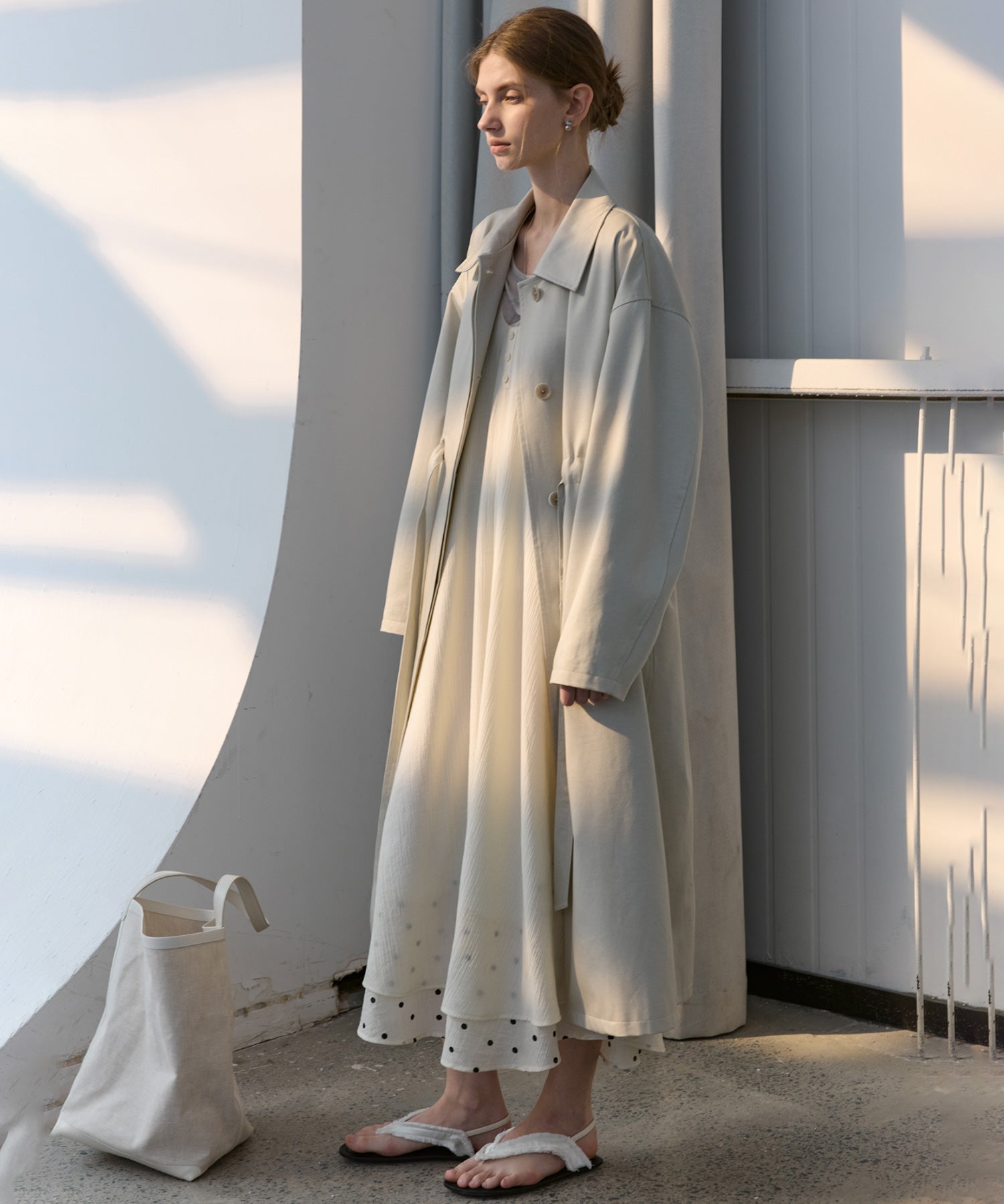 Notched Collar Oversized Belted Trench Coat