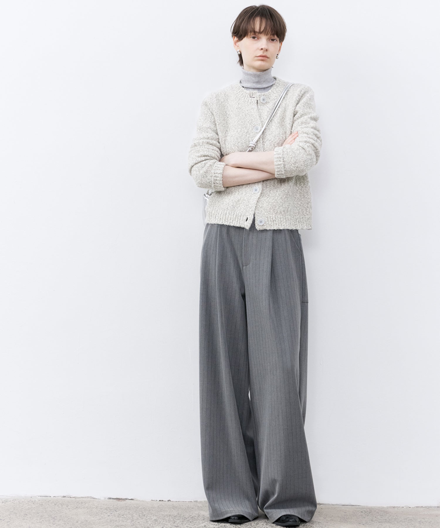 High-Waisted Striped Wide Slacks