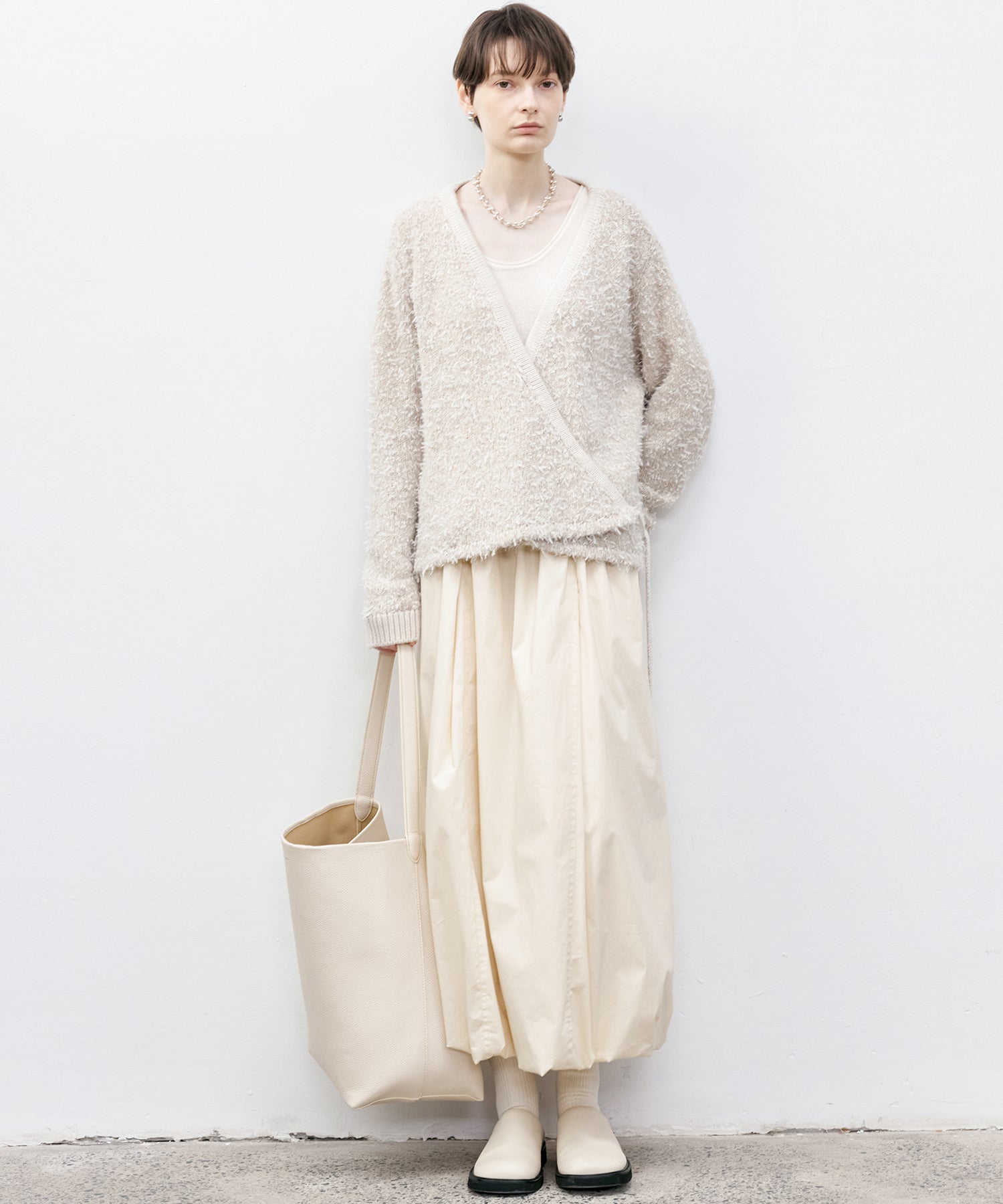 Tweed-Like V-Neck Knit Cardigan