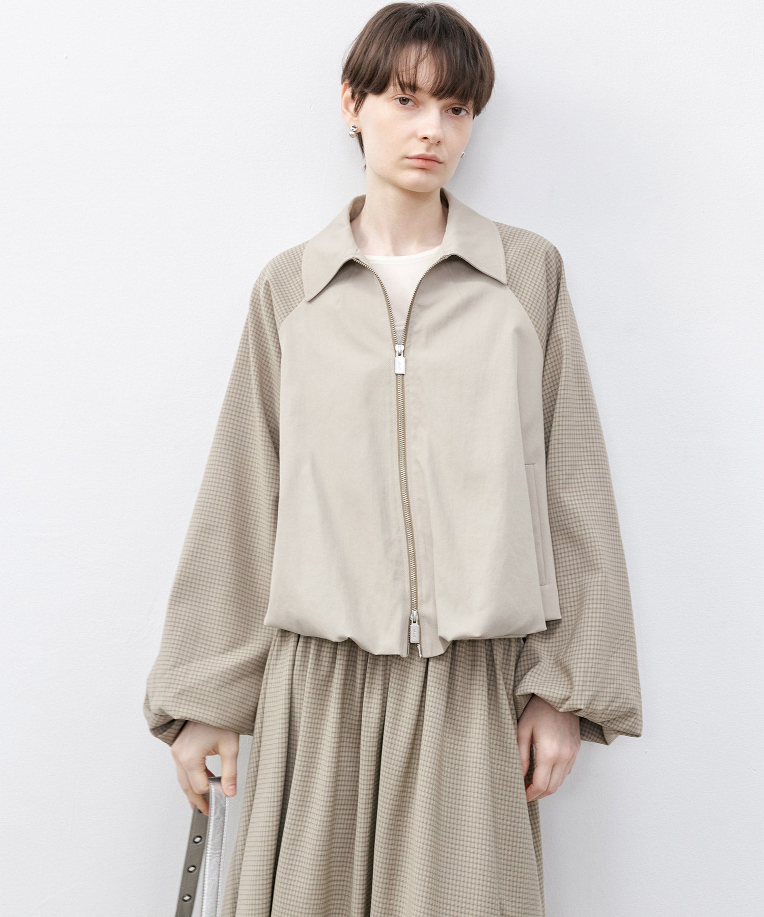 Balloon Check Color-Block Jacket