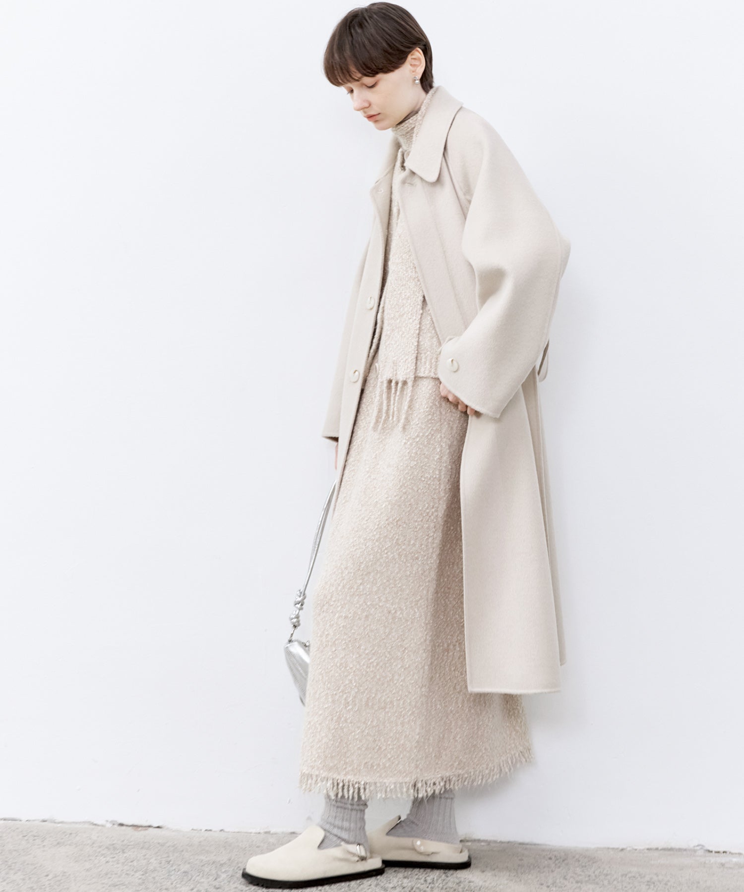 Fringe Accent Textured Knit Skirt – Tweed-Like A-Line