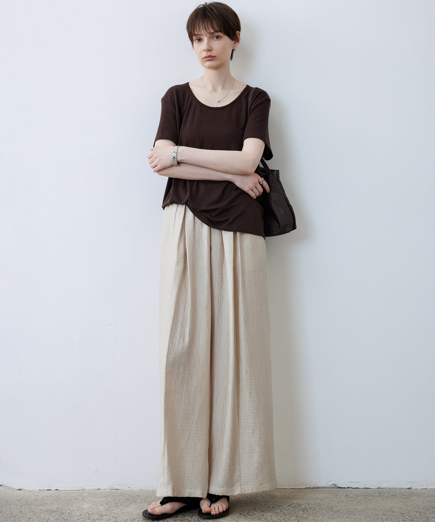 Lightweight Textured Wide-Leg Pants