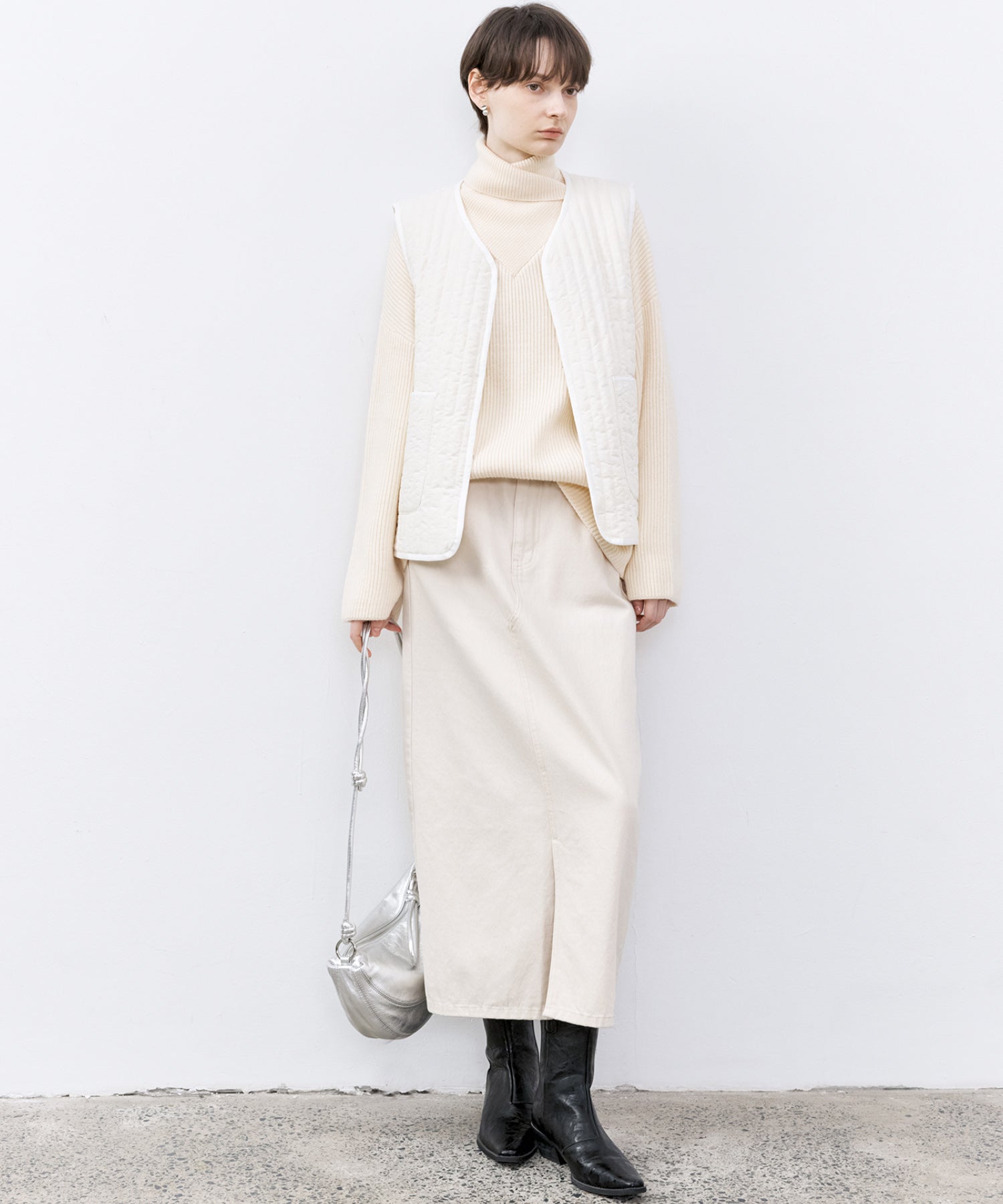 Flocked Jacquard Texture V-Neck Quilted Cotton Vest