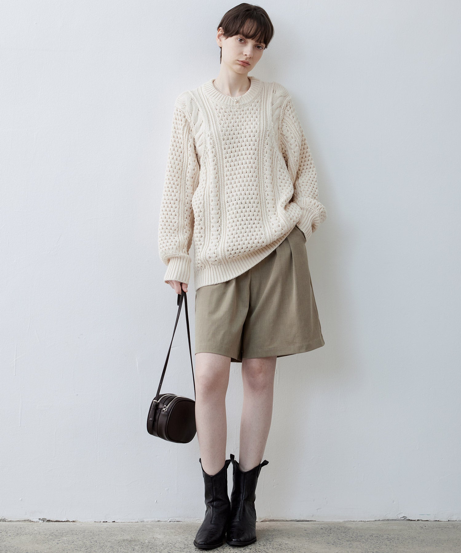 Textured Wool Blend Aran Sweater