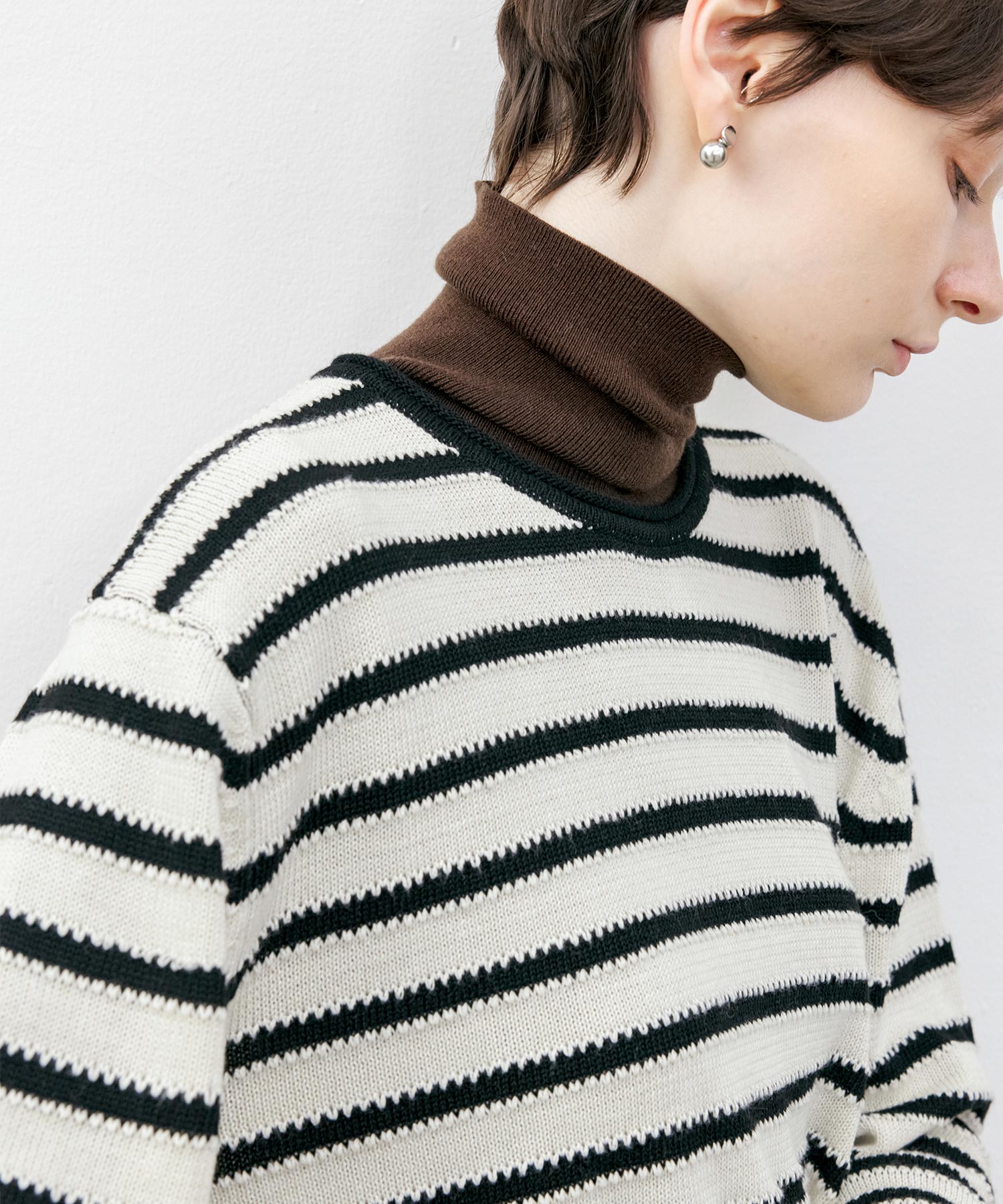 Textured Stripe Panel Knit Sweater