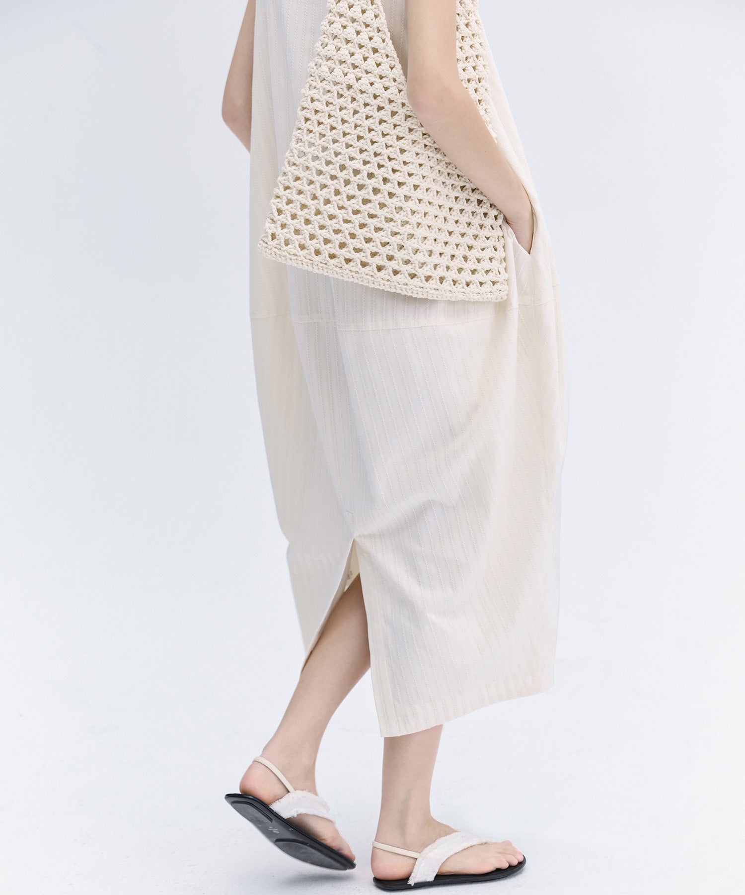 Jacquard Stripe Cocoon Sleeveless Dress