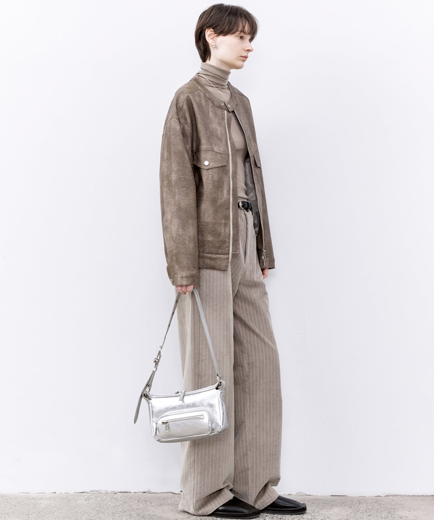 Vintage Grain Washed Faux Leather Panel Jacket