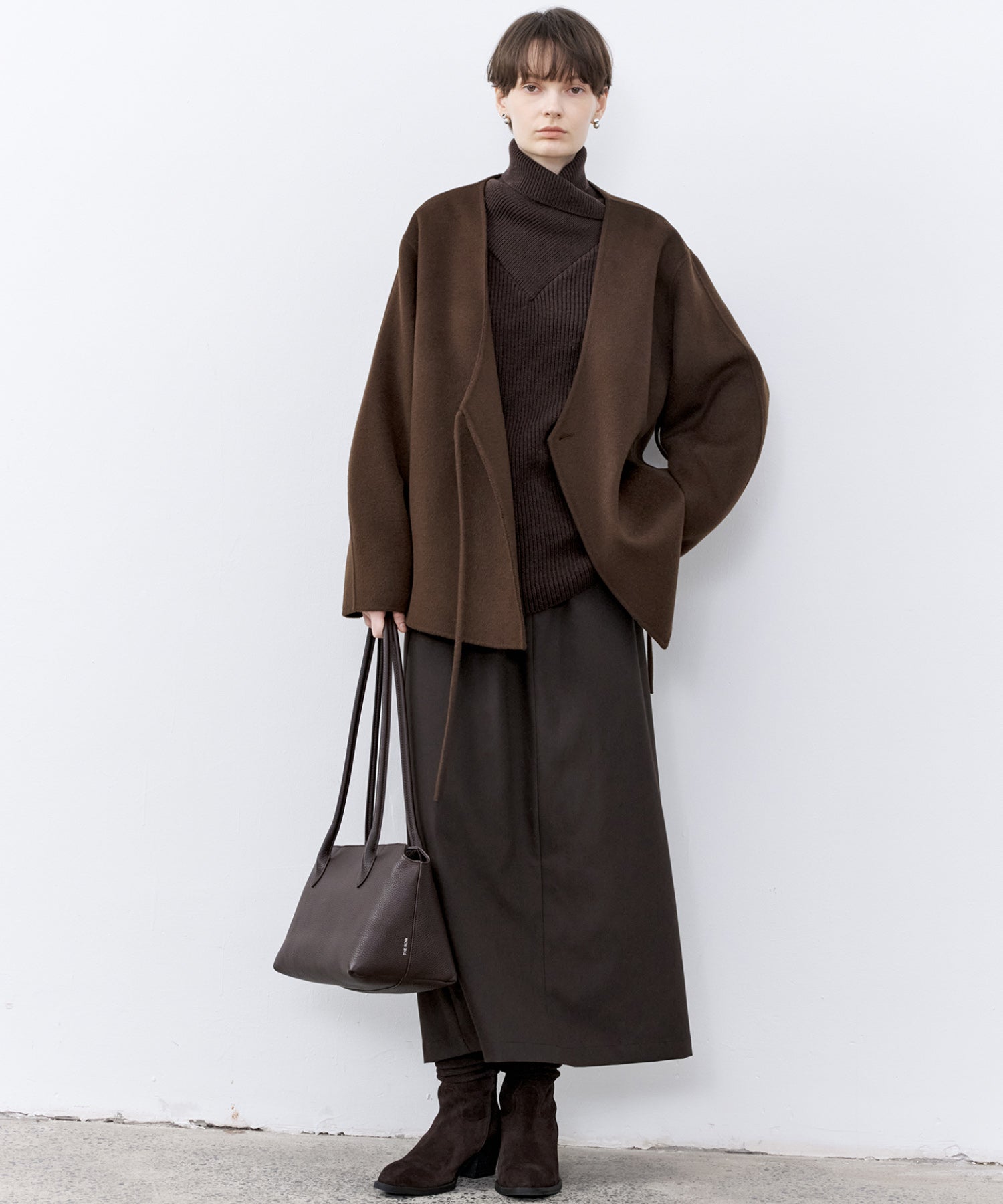 Relaxed Fit Wool-Blend Sweater with Crossed High Neck