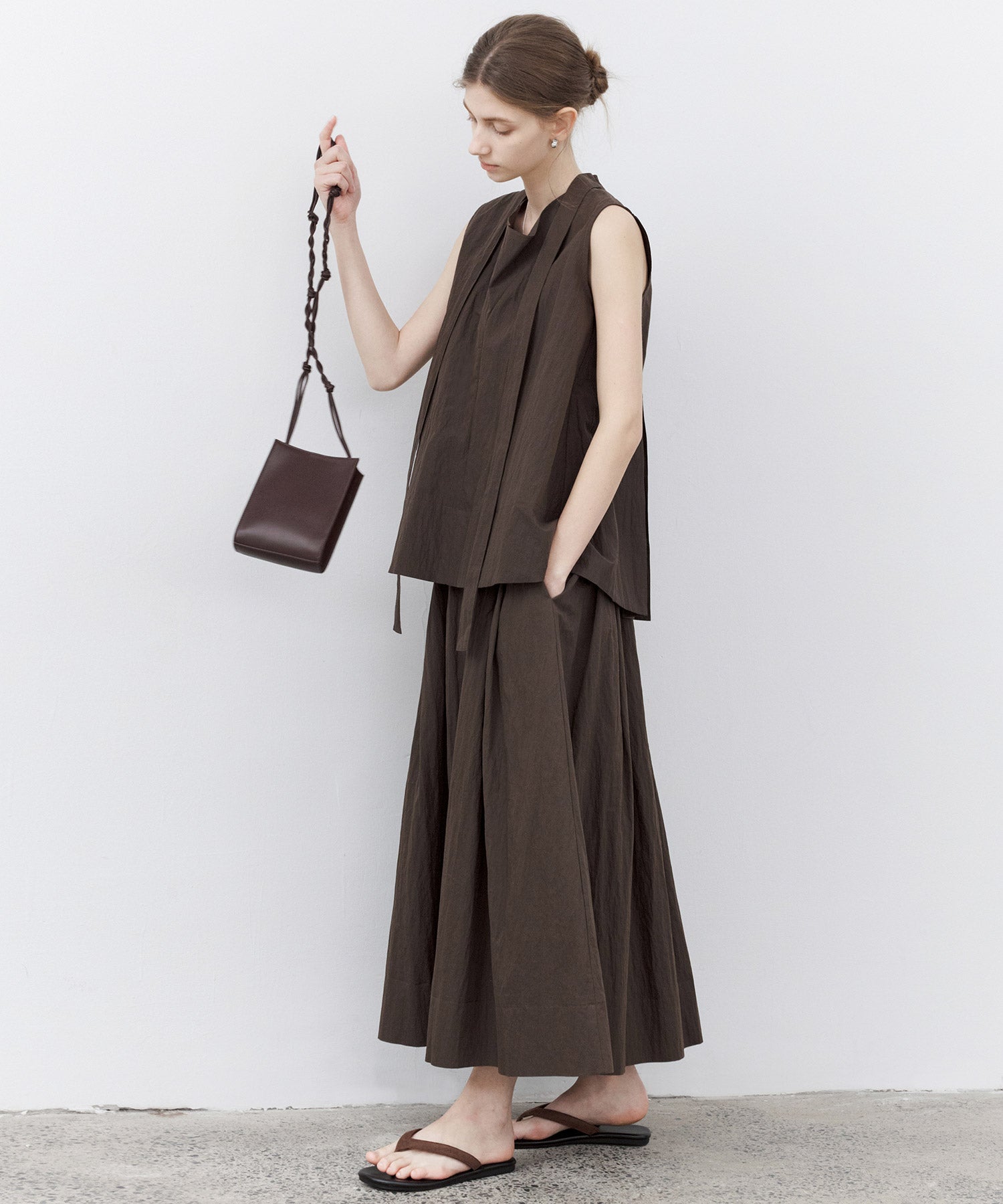 Drape Neck Pleated Blouse with Ribbon