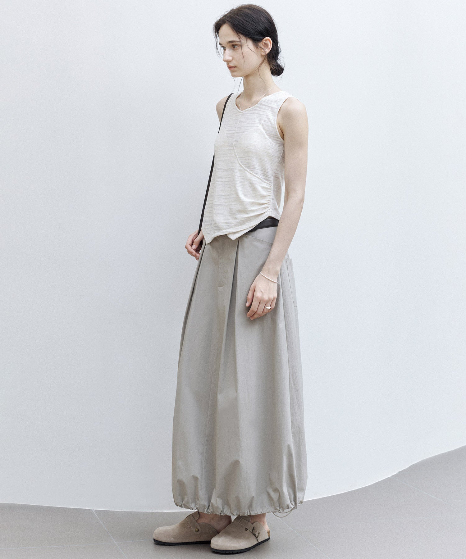 Asymmetric Gather Linen Blend Tank Top