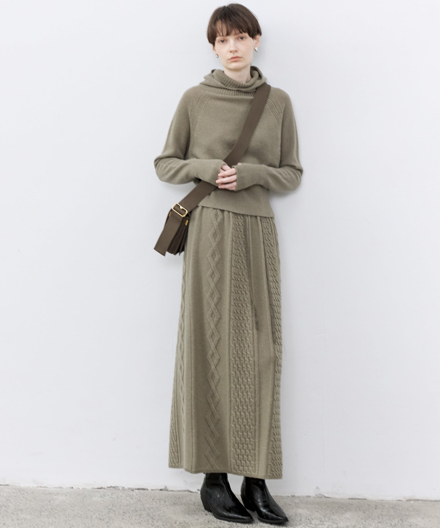 Cable Knit Wool Flare Skirt