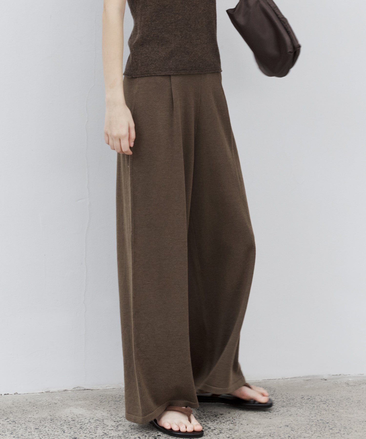 Waist Tuck Knit Wide-Leg Pants
