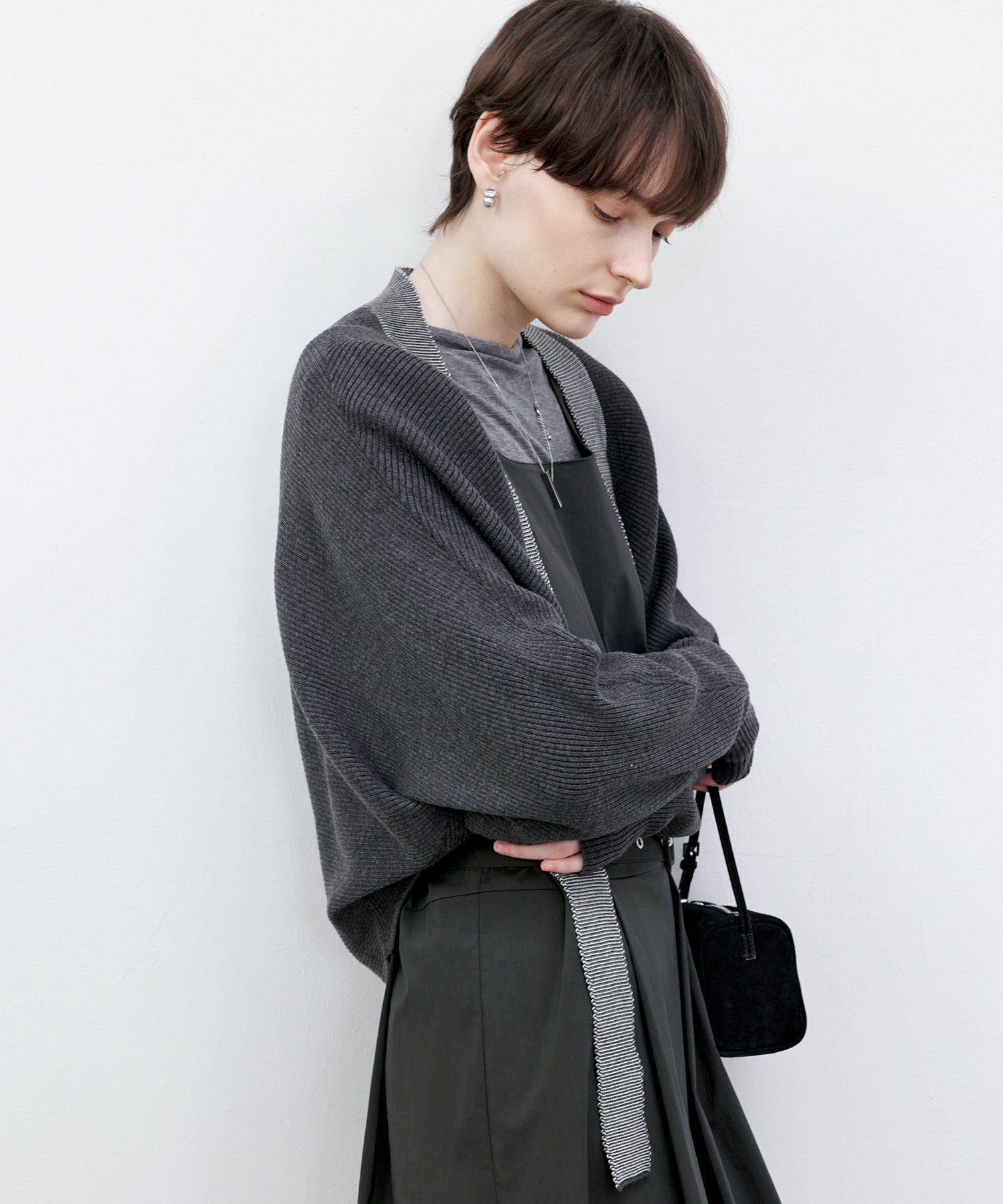 Ribbed Knit Color-block Short Bolero