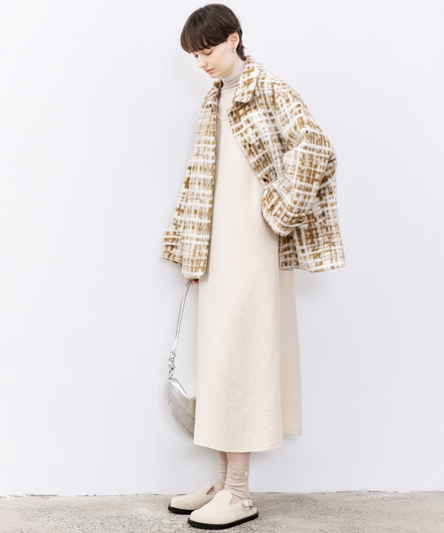 Hazy Plaid Tailored Wool Short Over-coat