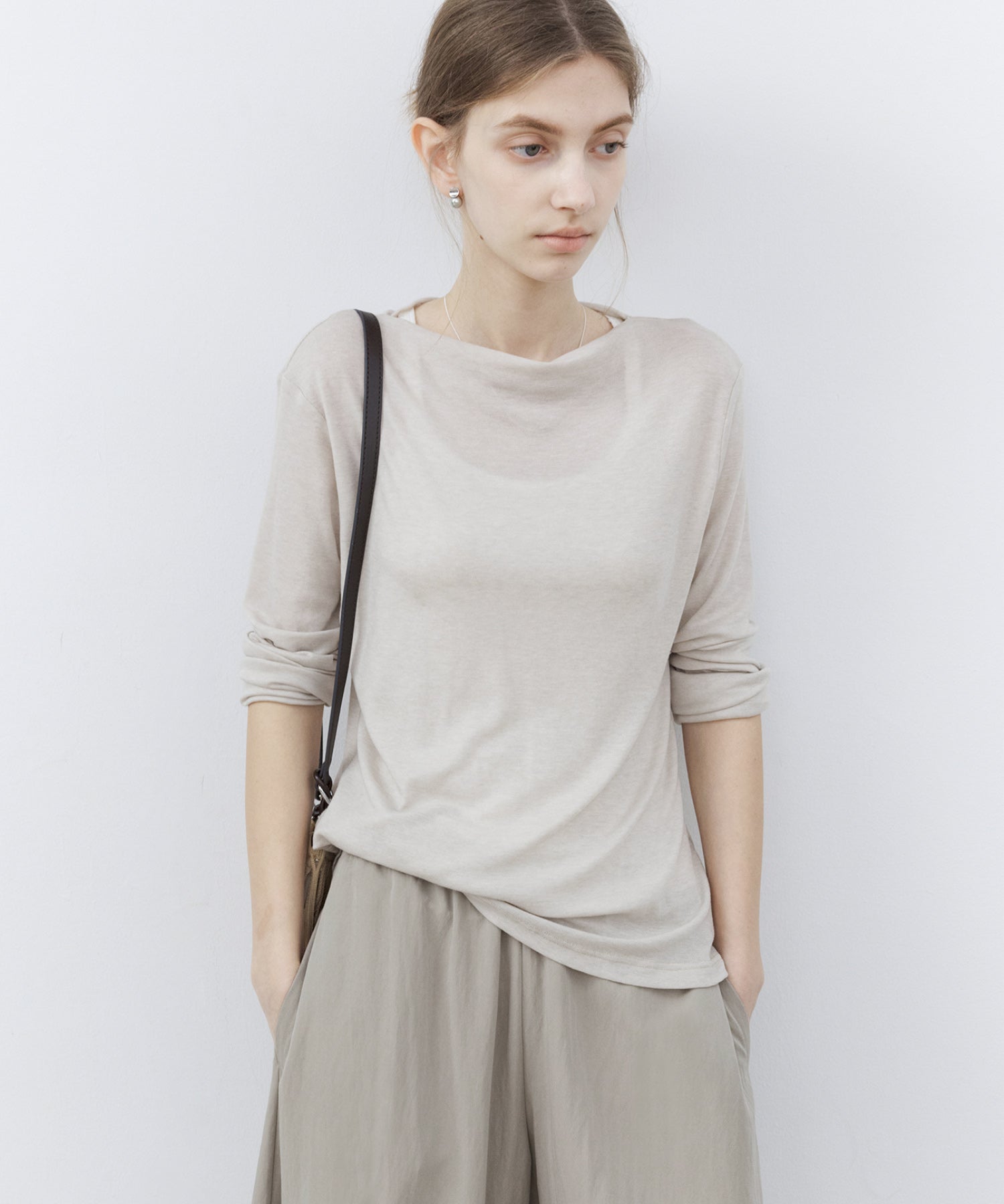Wool Blend Basic Boat Neck Layering T-Shirt
