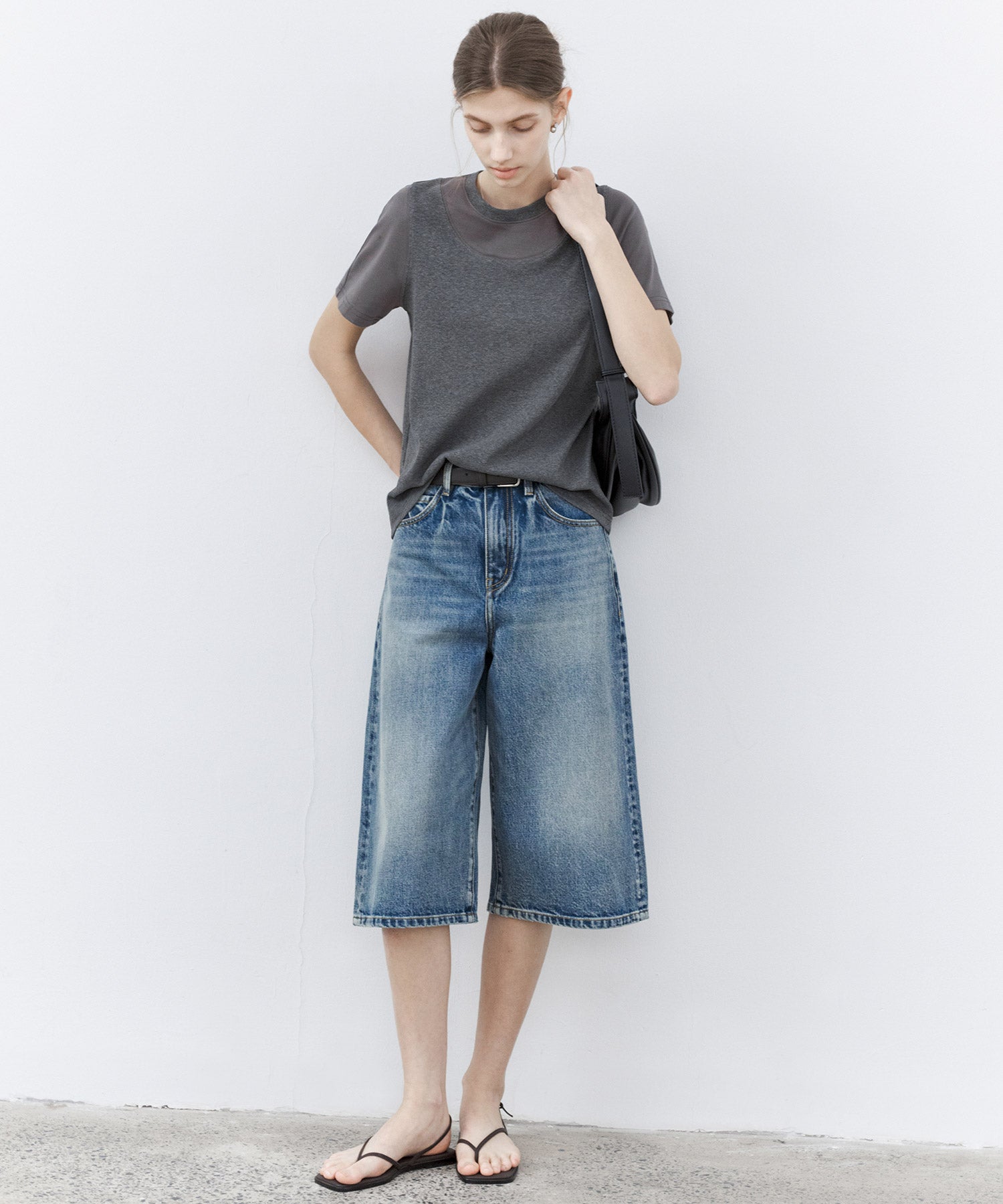 Mid-Wash Denim Bermuda Shorts