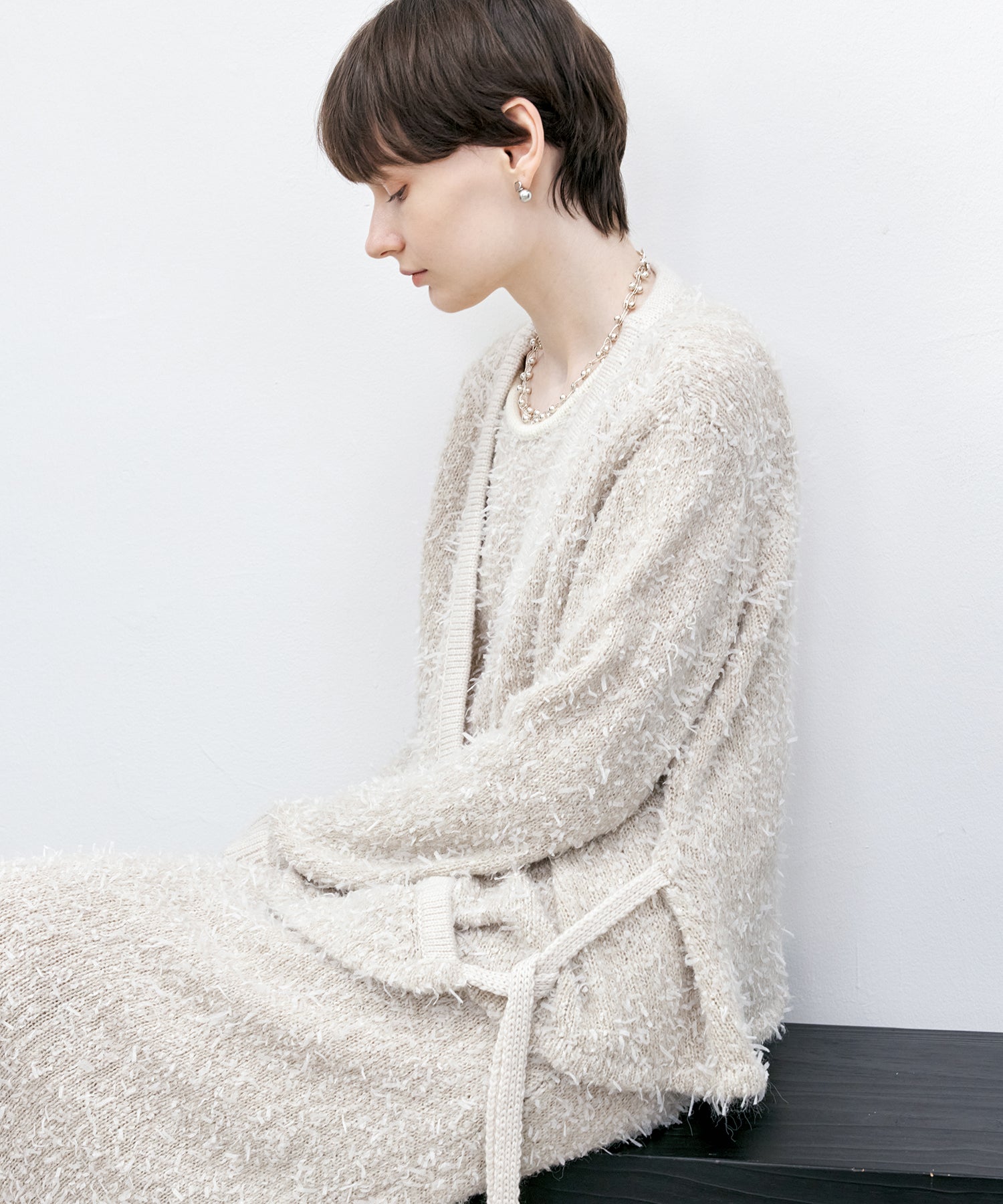 Tweed-Like V-Neck Knit Cardigan