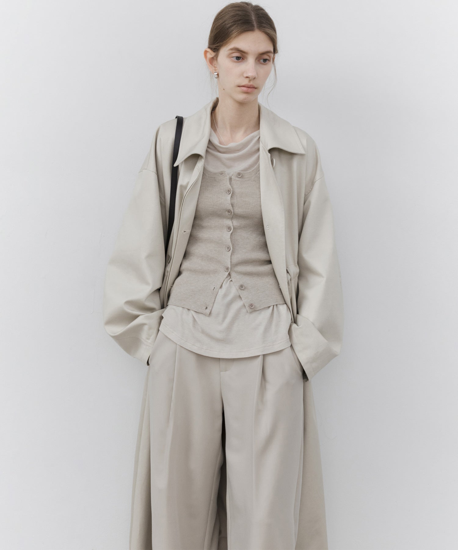 Notched Collar Oversized Belted Trench Coat