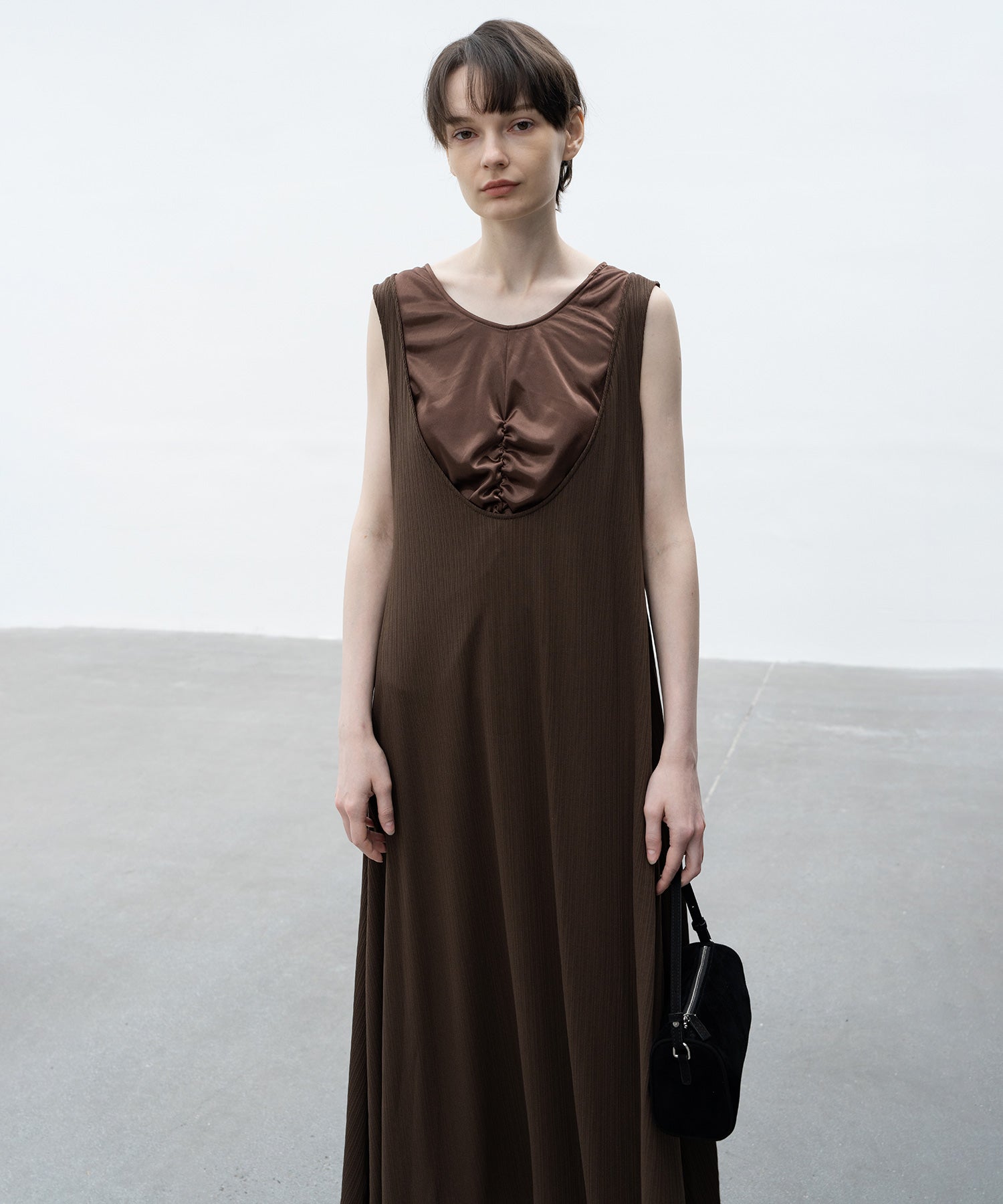 Inner Docking Gauze-Textured Long Dress
