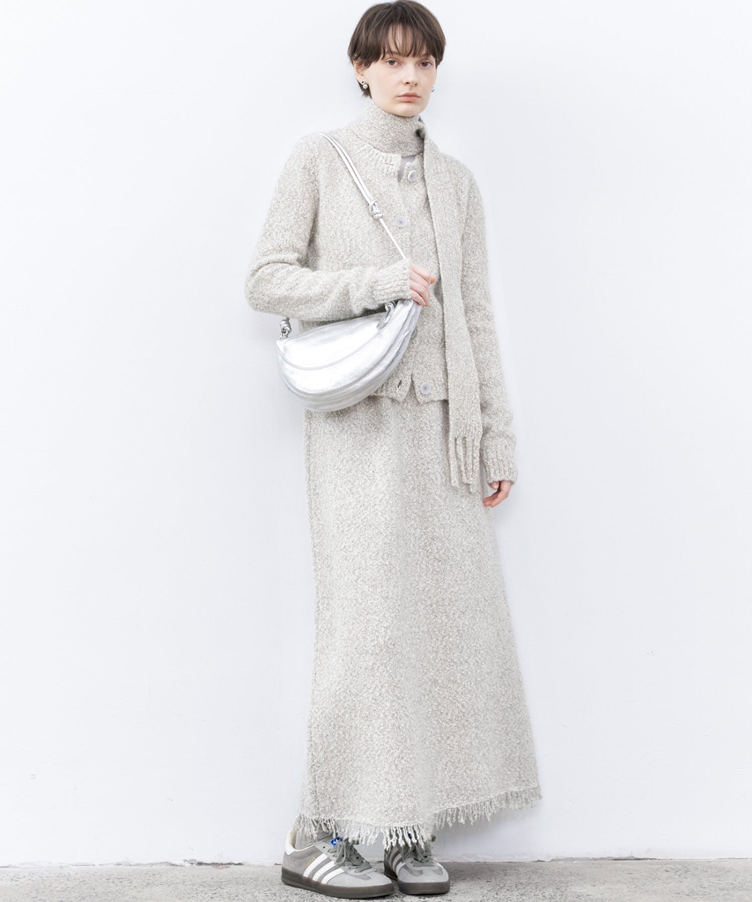 Fringe Accent Textured Knit Skirt – Tweed-Like A-Line