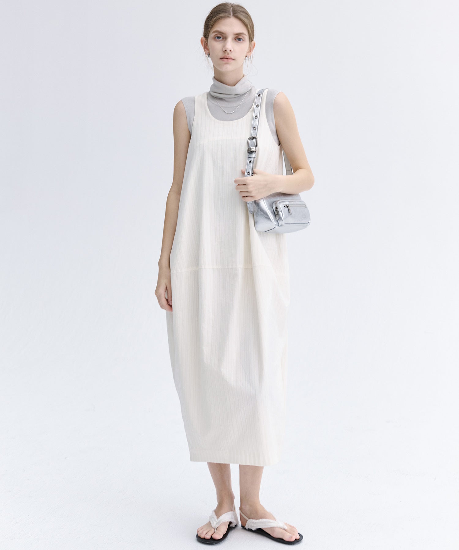 Jacquard Stripe Cocoon Sleeveless Dress