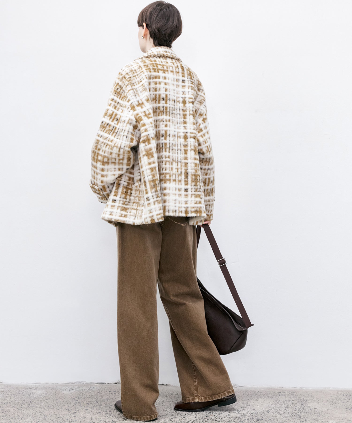 Hazy Plaid Tailored Wool Short Over-coat