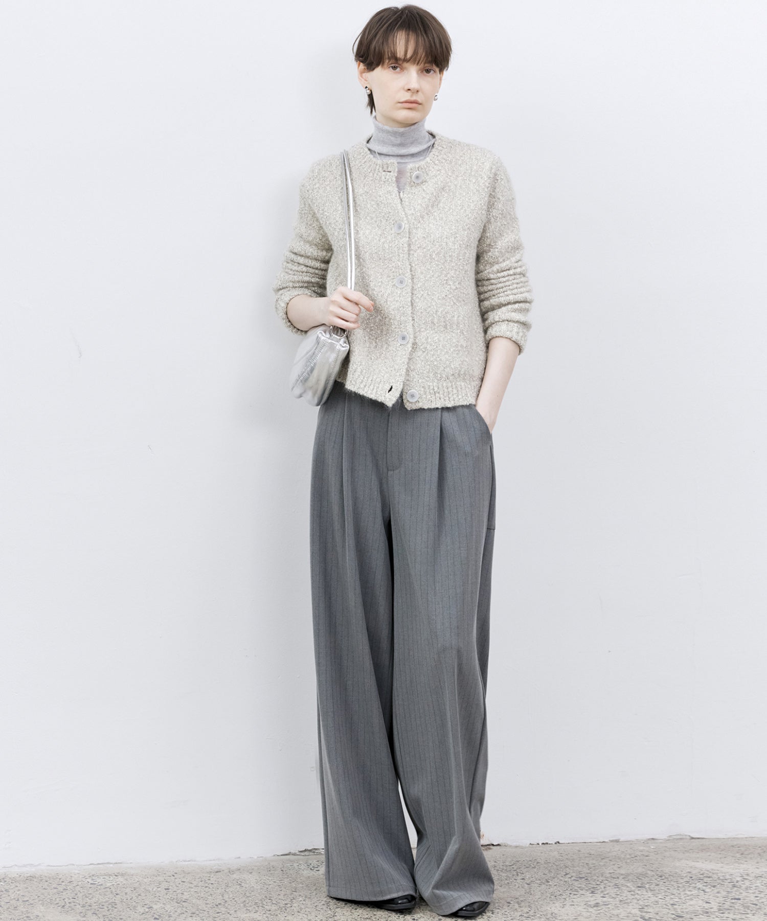 Nepped Knit Cardigan with Tweed Texture