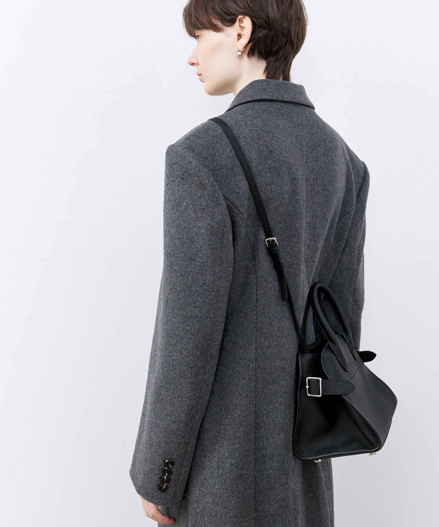 Structured Wool Long Coat with Padded Shoulders