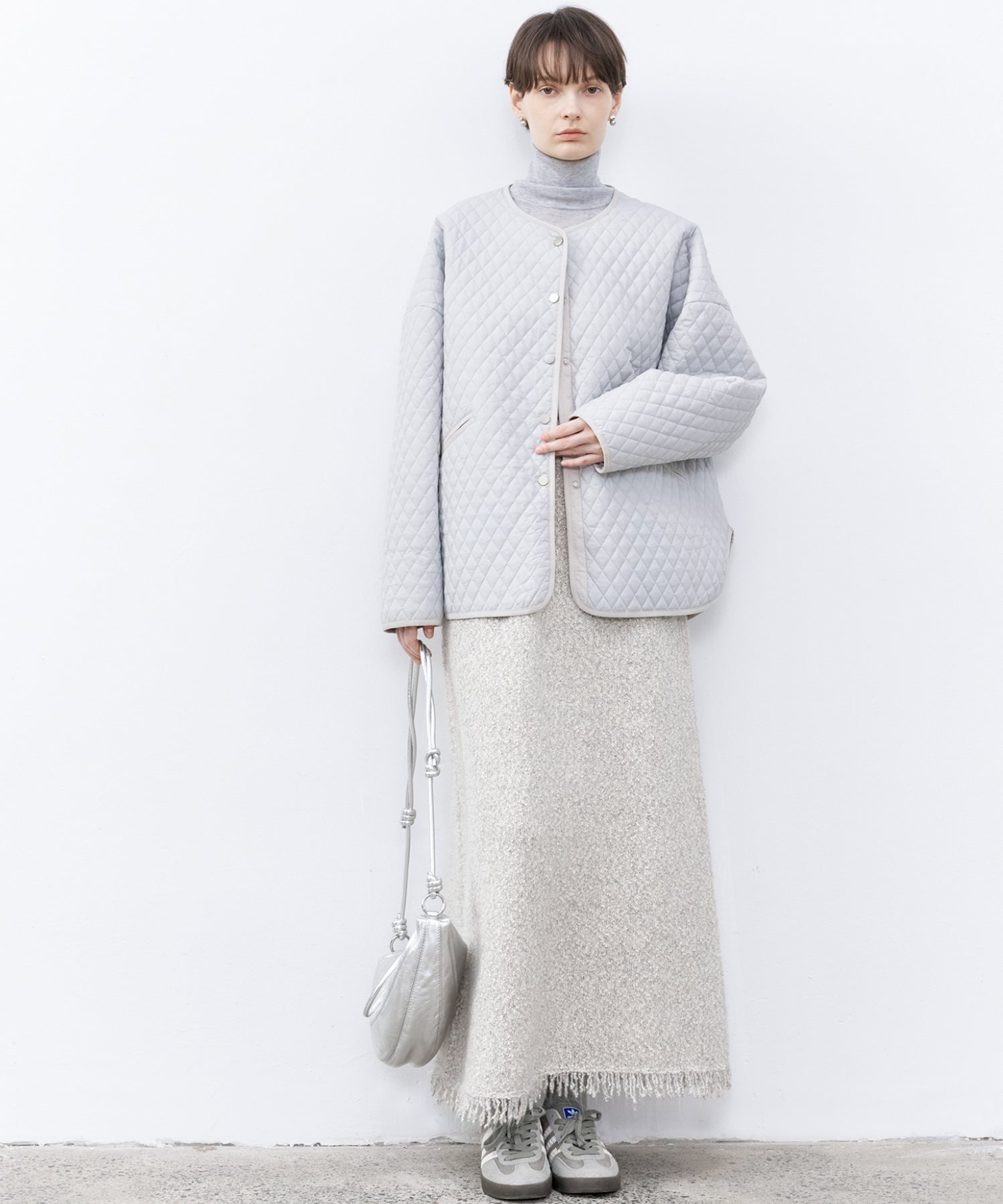 Fringe Accent Textured Knit Skirt – Tweed-Like A-Line