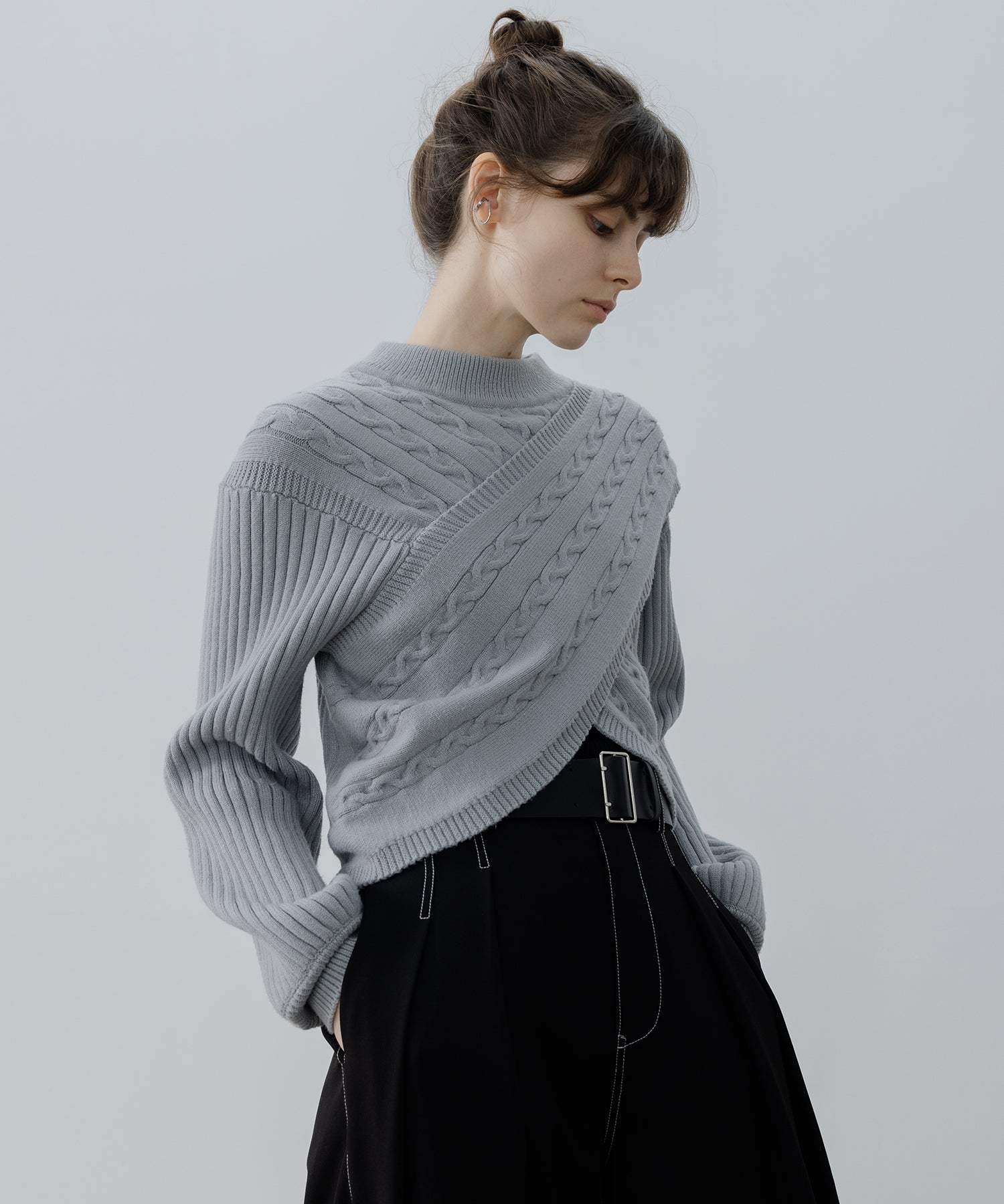 Mock Neck Deconstructed Cropped Knit Sweater