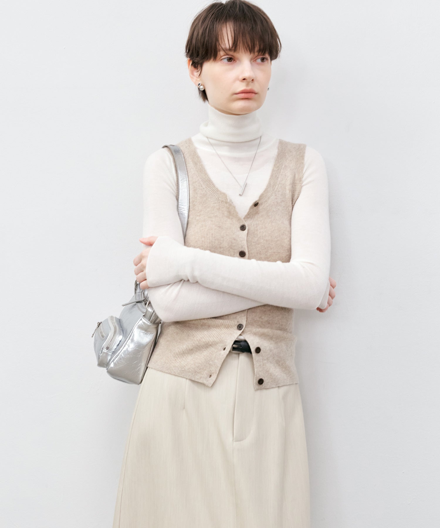 Front Button Soft Wool-Blend Knit Vest