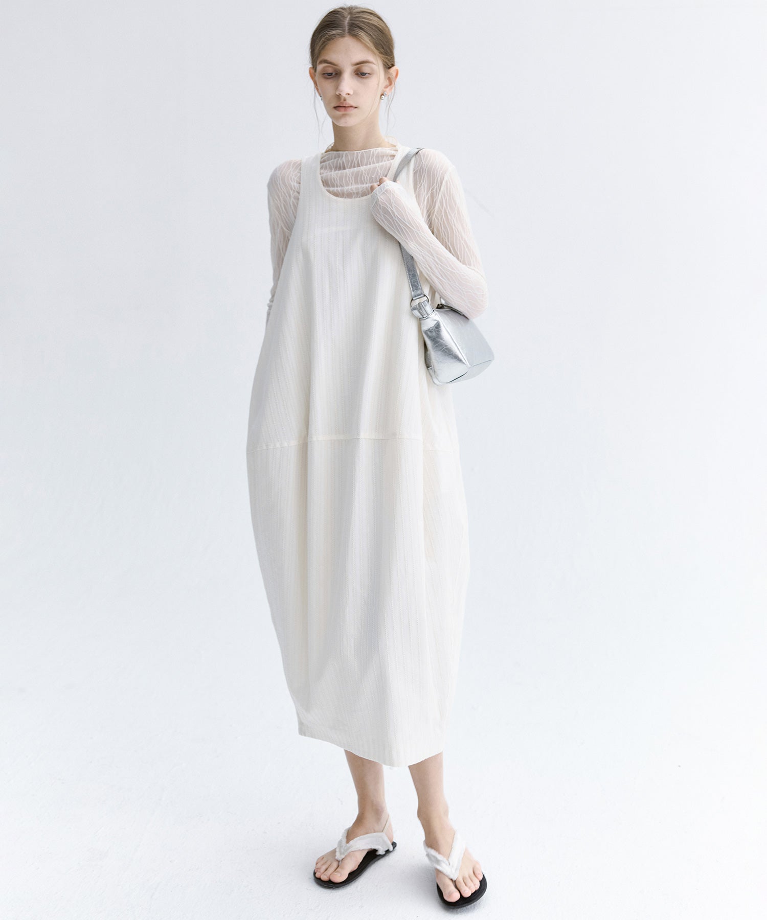 Jacquard Stripe Cocoon Sleeveless Dress